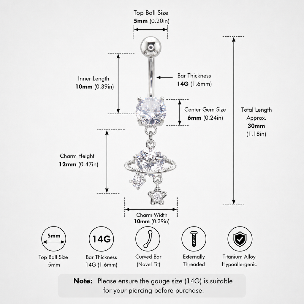 Saturn CZ Pendant Belly Ring