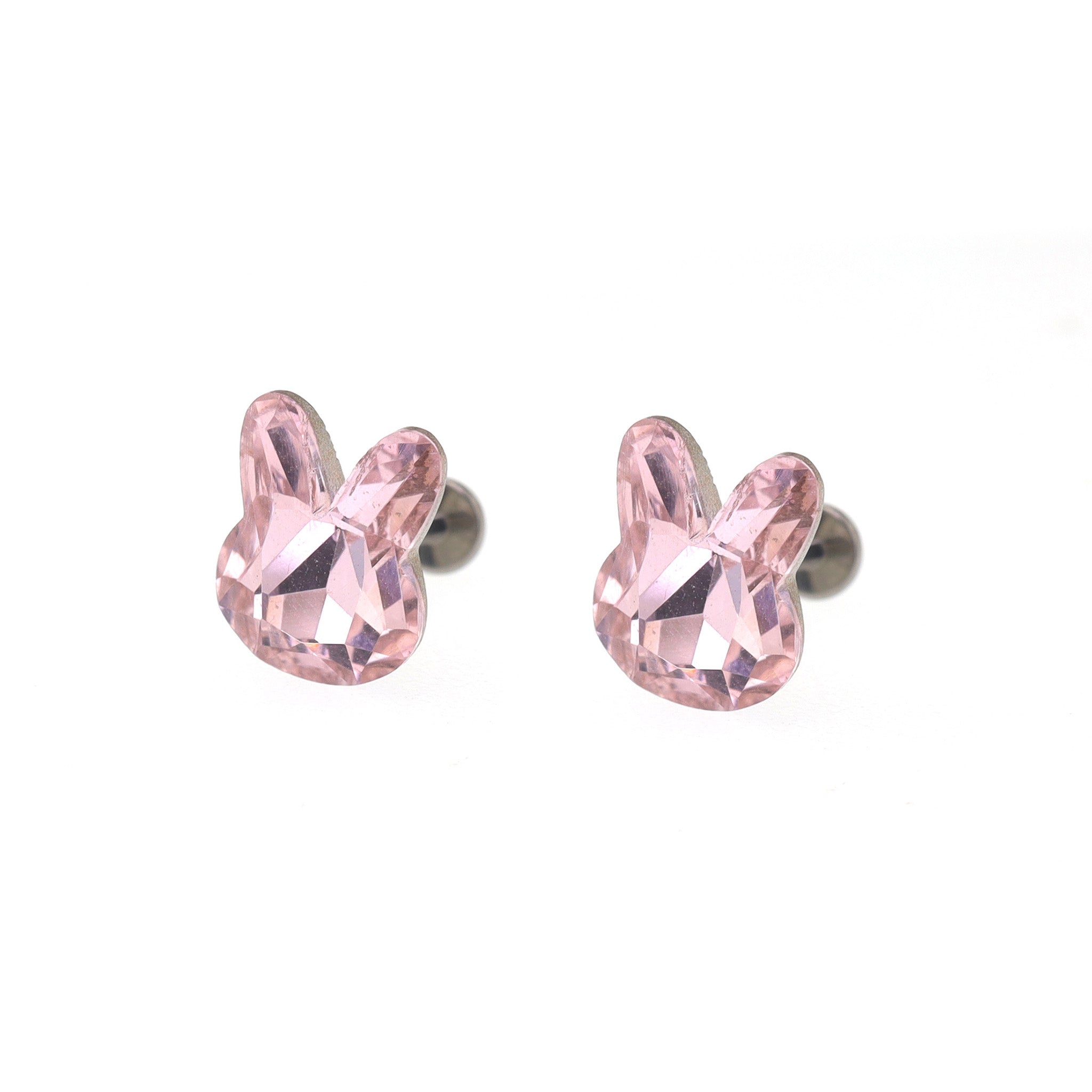Pink & White Bunny Internally Threaded Titanium Studs - Pink & White Bunny Internally Threaded Titanium Studs - Pink / Set / 5mm by CRUXJEWELRY