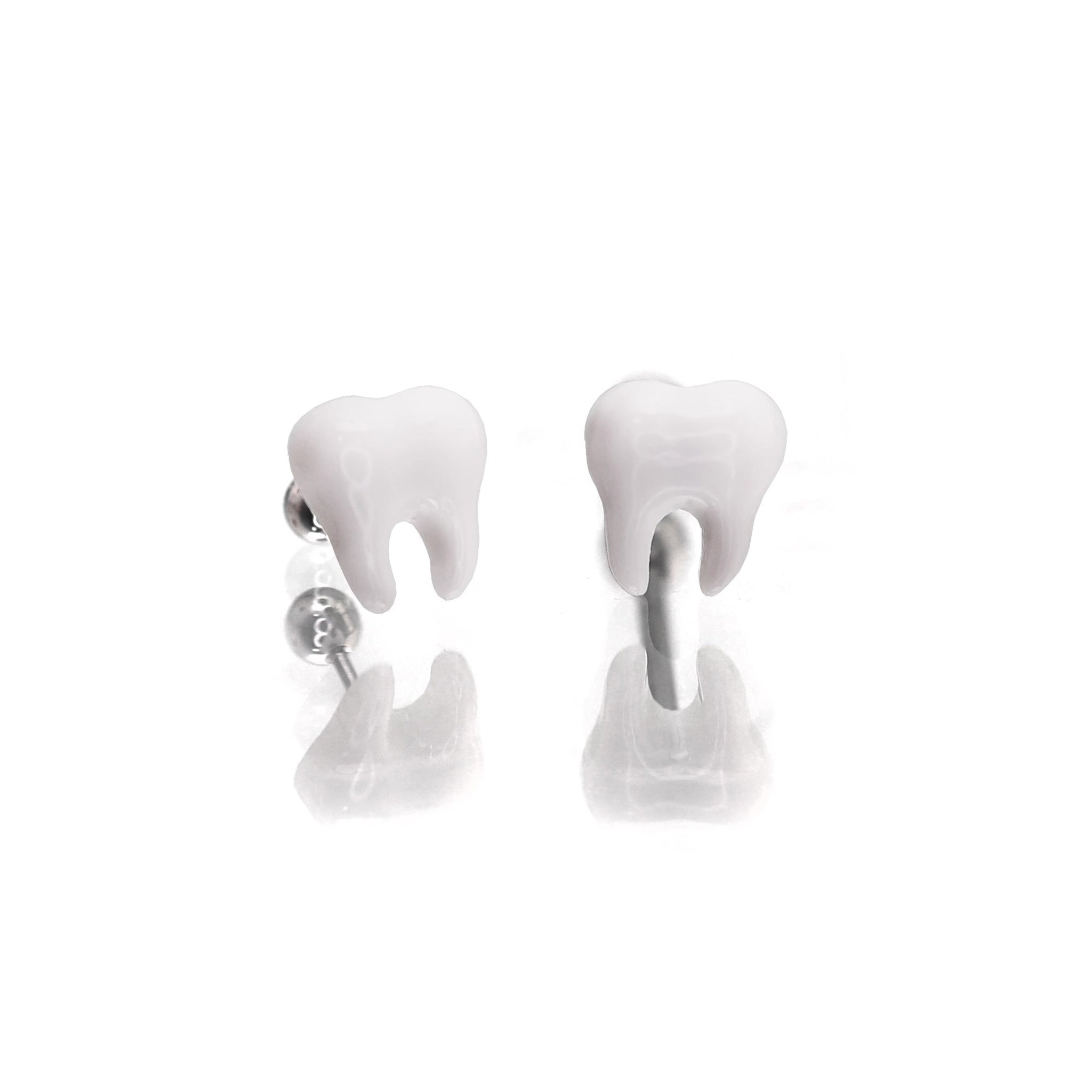 CRUX - White Tooth Externally Threaded stainless steel Studs - CRUX - White Tooth Externally Threaded stainless steel Studs - Set / 6mm / 0.8mm/20G by CRUXJEWELRY