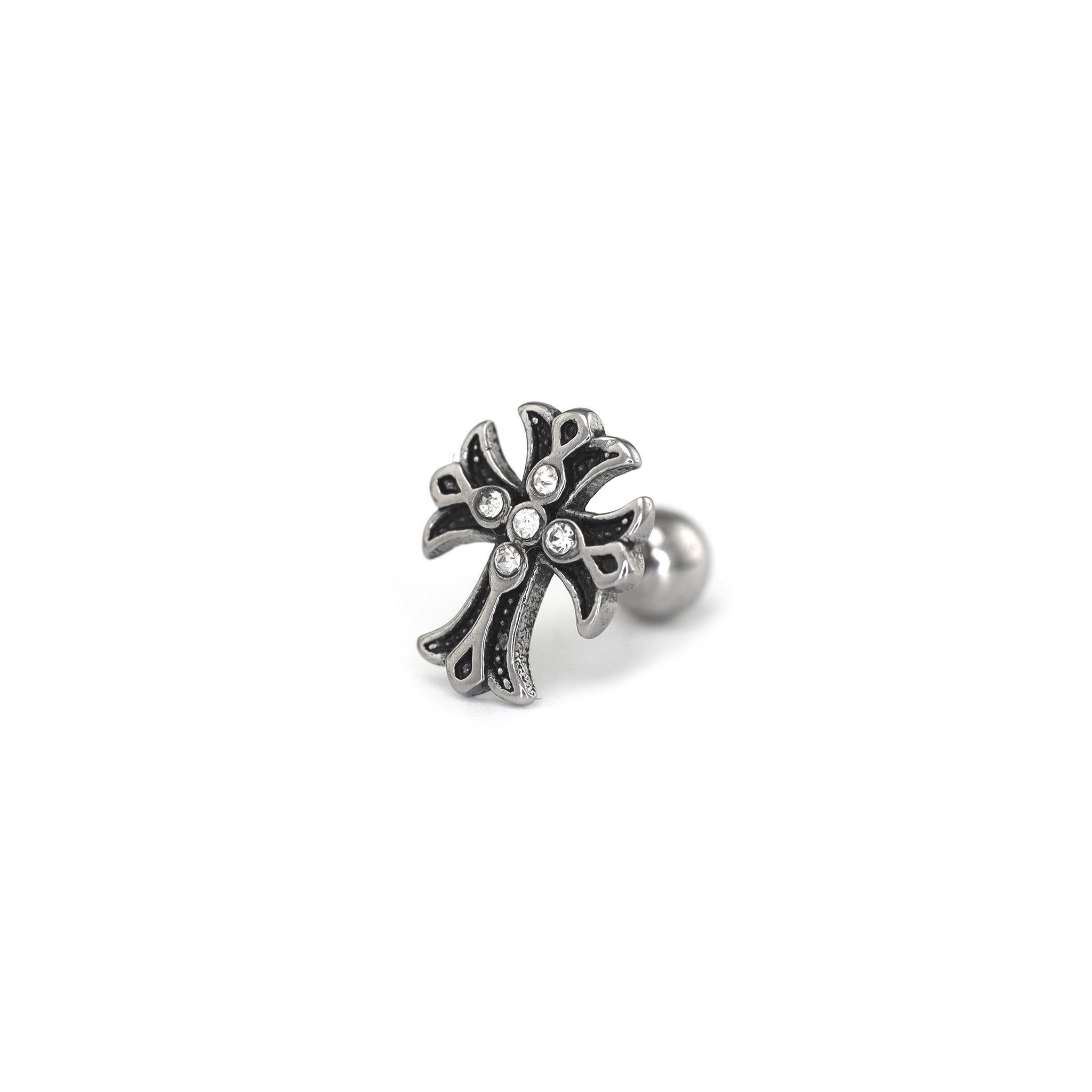 PAIR OF 16G CZ Chrome Hearts Style Cross Stainless Steel Ear Studs - PAIR OF 16G CZ Chrome Hearts Style Cross Stainless Steel Ear Studs - Pair of White by CRUXJEWELRY