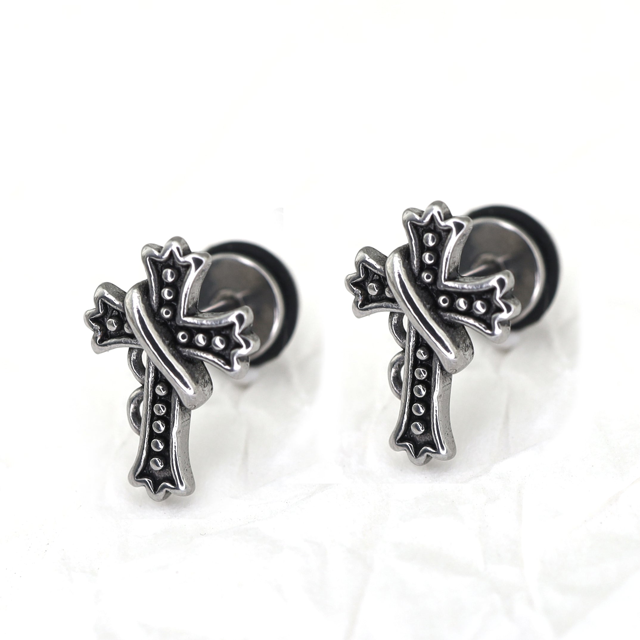Vintage Twisted Cross Stainless steel Ear Studs - Vintage Twisted Cross Stainless steel Ear Studs - Set by CRUXJEWELRY