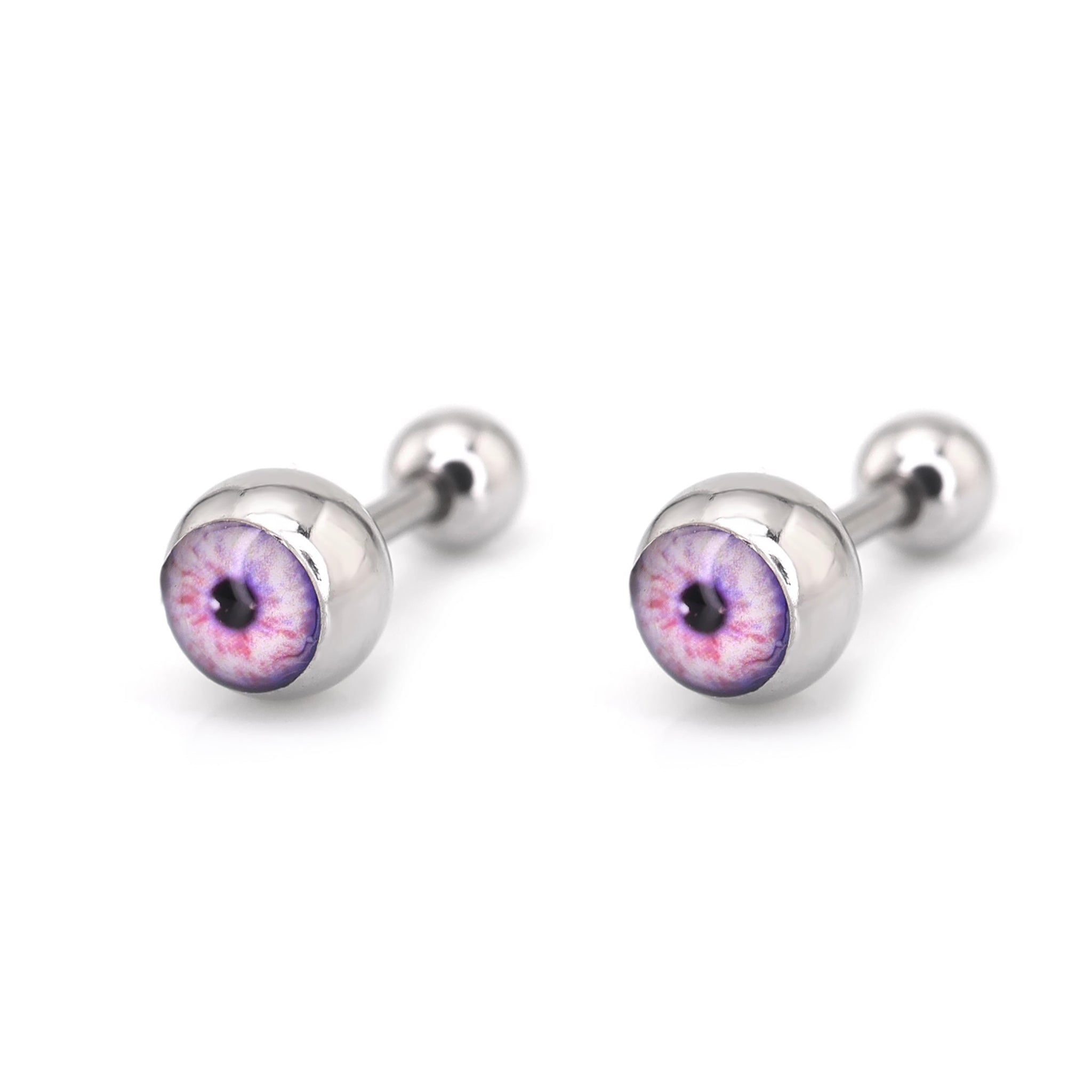 Demon Eye Ball Stainless Steel Ear Stud - Demon Eye Ball Stainless Steel Ear Stud - Radiant White / Set / 6mm by CRUXJEWELRY