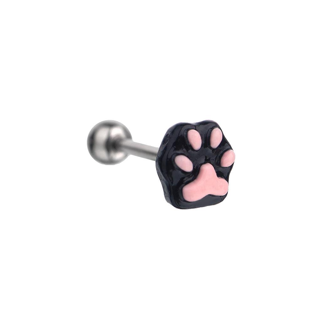 Resin Pink & Black Paw Print tongue stud - Resin Pink & Black Paw Print tongue stud - black-pink-1 / 12 mm / 1.2mm/16G by CRUXJEWELRY