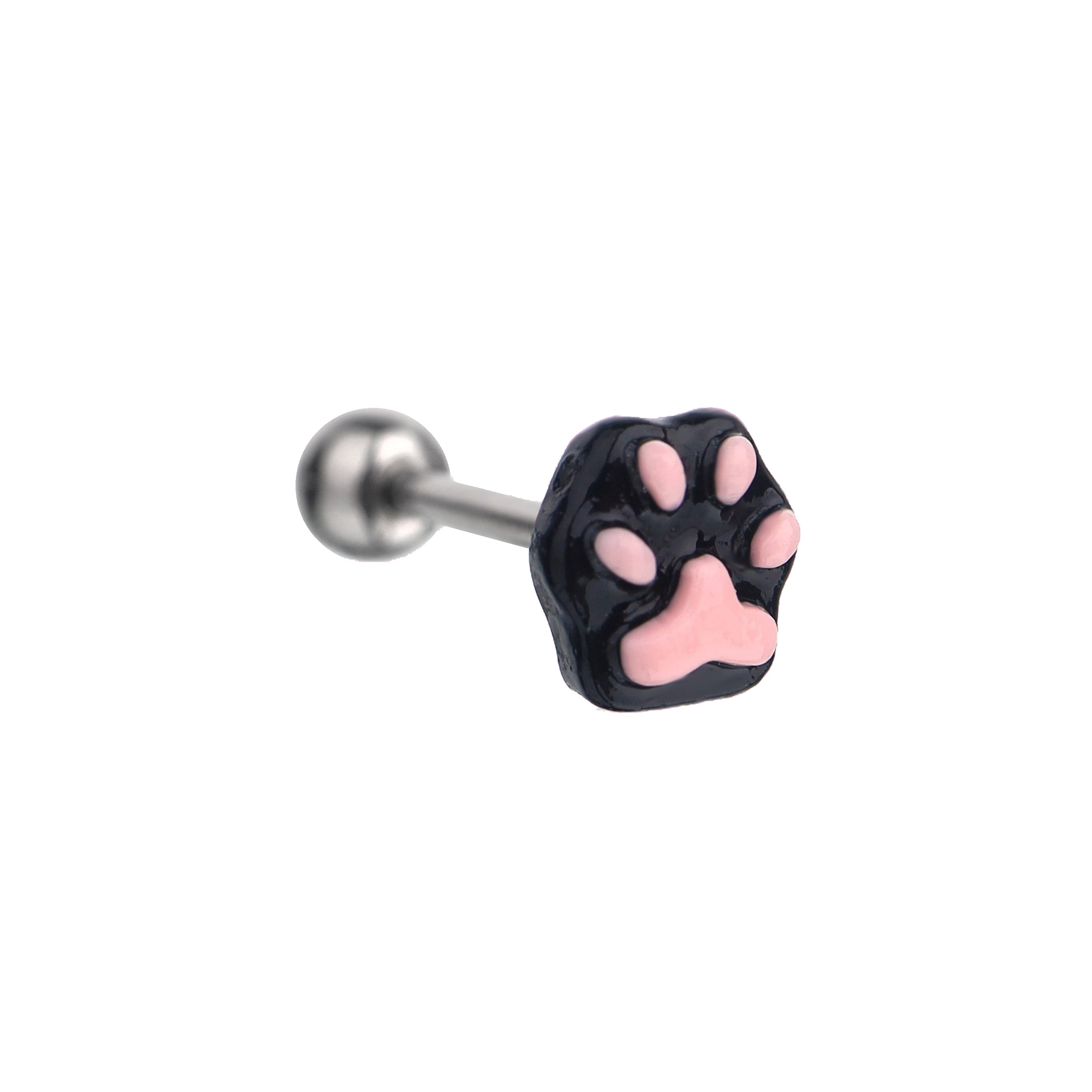 Resin Pink & Black Paw Print tongue stud - Resin Pink & Black Paw Print tongue stud - black-pink-1 / 12 mm / 1.2mm/16G by CRUXJEWELRY