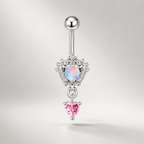 Opal Pink Heart Titanium Belly Ring