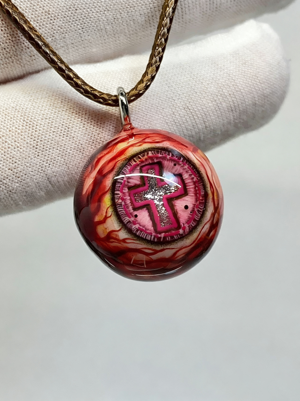 Sacred Chaos Pink Cross Eyeball Necklace | Creepy Cute Handmade Gothic Accessory(1PCS)