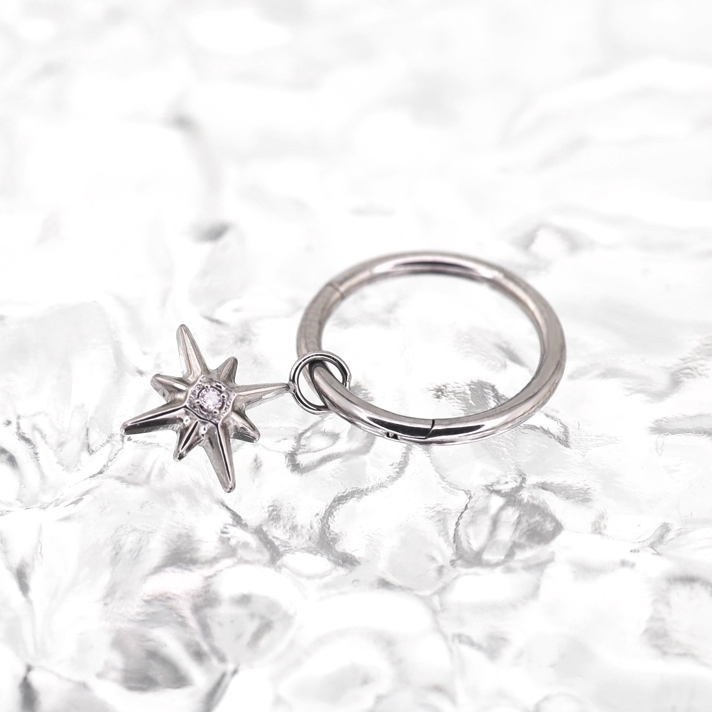 Octagram CZ Pendant Titanium Segment Hoop - Octagram CZ Pendant Titanium Segment Hoop - Sliver / 6mm by CRUXJEWELRY