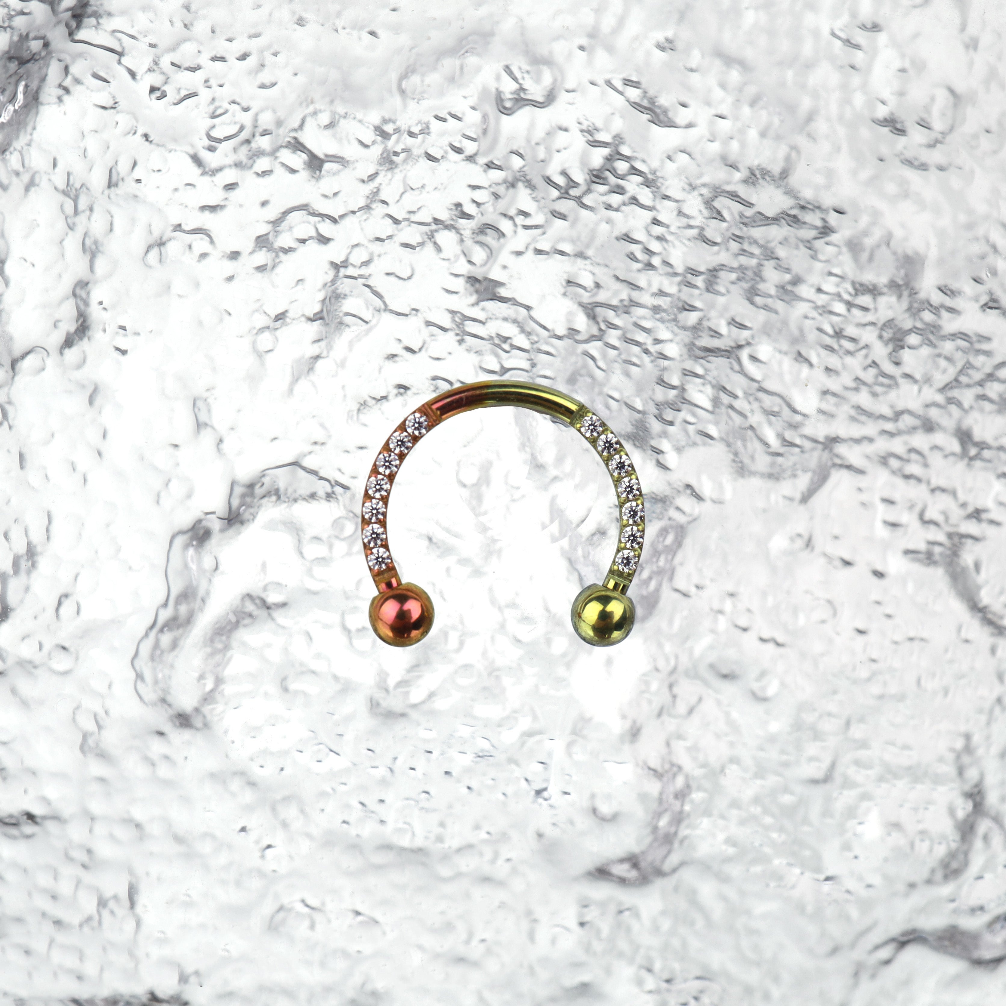 16G CZ Titanium Horseshoe Ring - 16G CZ Titanium Horseshoe Ring - Orange-Yellow Gradient / 8 mm by CRUXJEWELRY