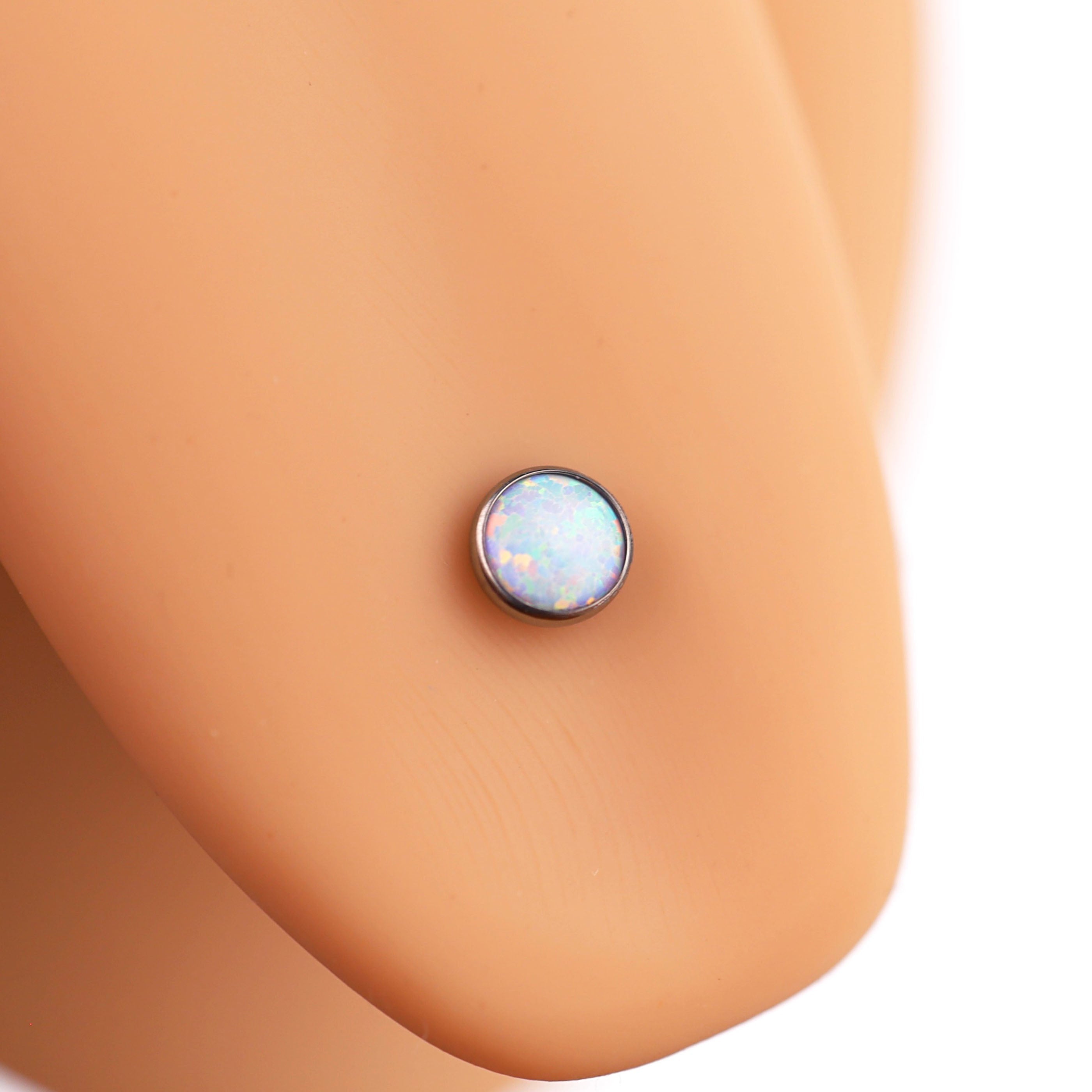 Flat Opal Titanium Internally Threaded Tongue Stud - Flat Opal Titanium Internally Threaded Tongue Stud - white / 12mm by CRUXJEWELRY