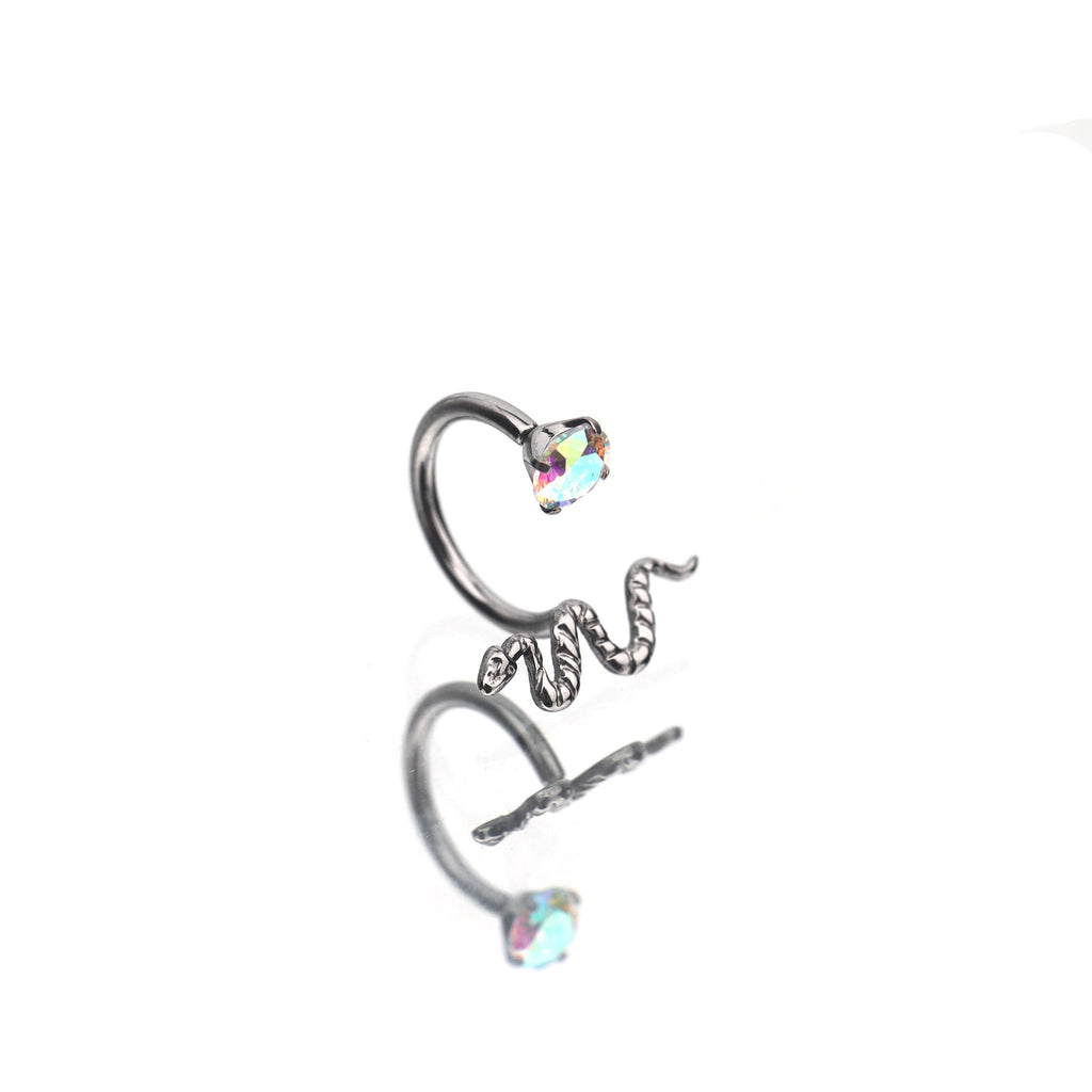 Colorful Serpent CZ Titanium Horseshoe Ring - Colorful Serpent CZ Titanium Horseshoe Ring - AB Coating / 8mm by CRUXJEWELRY