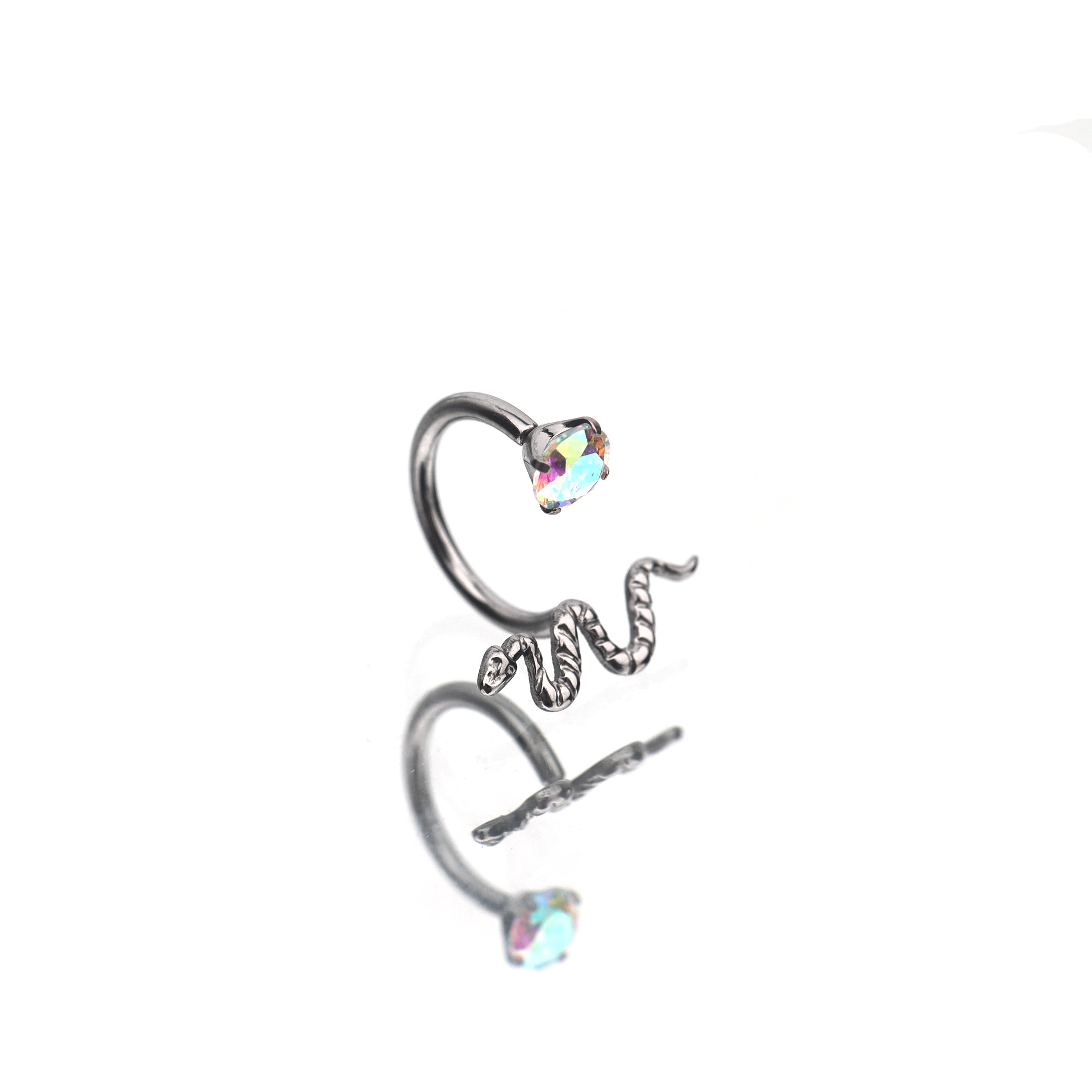 Colorful Serpent CZ Titanium Horseshoe Ring - Colorful Serpent CZ Titanium Horseshoe Ring - AB Coating / 8mm by CRUXJEWELRY