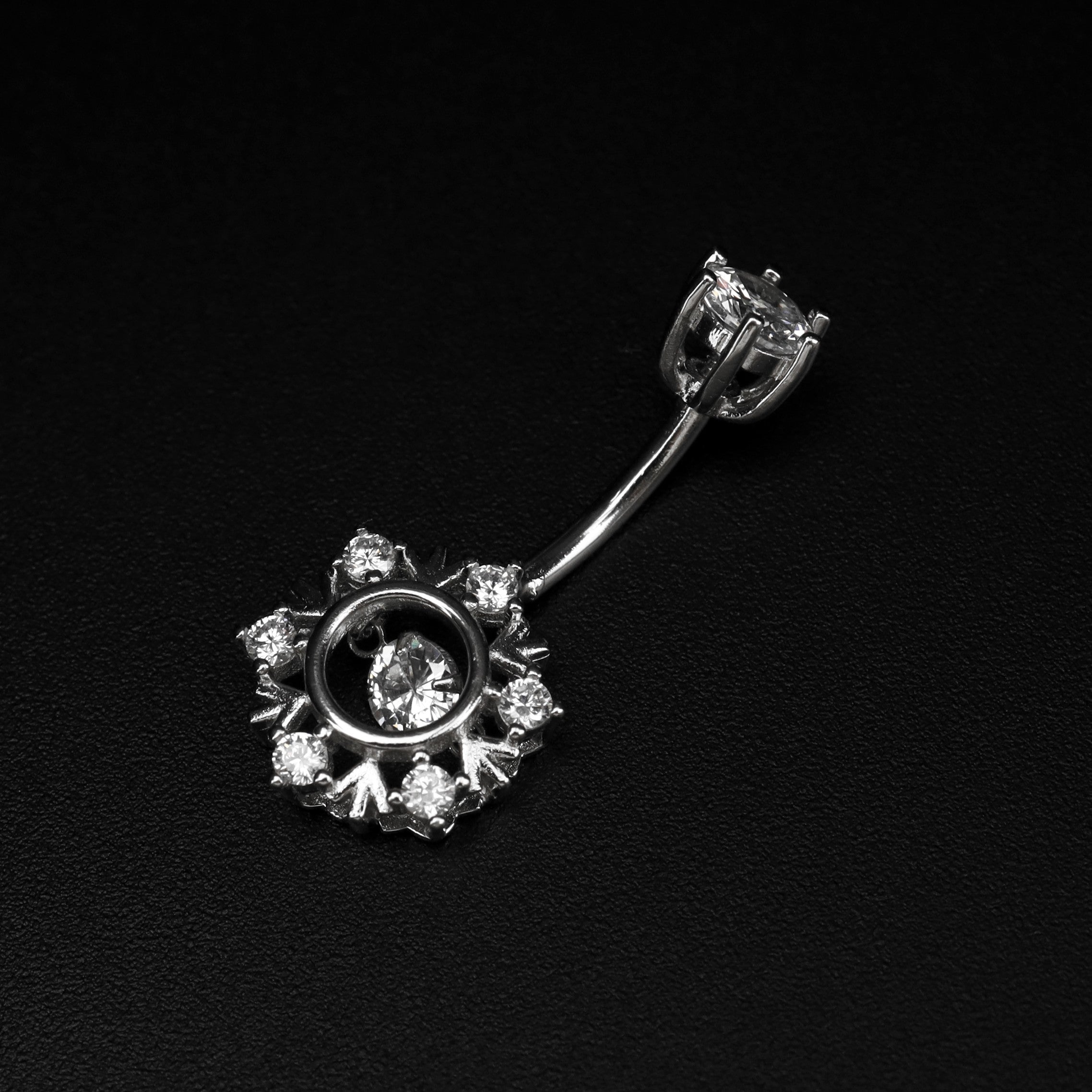 Snowflake CZ S925 Sterling Silver Belly Ring - Snowflake CZ S925 Sterling Silver Belly Ring - 6 mm by CRUXJEWELRY