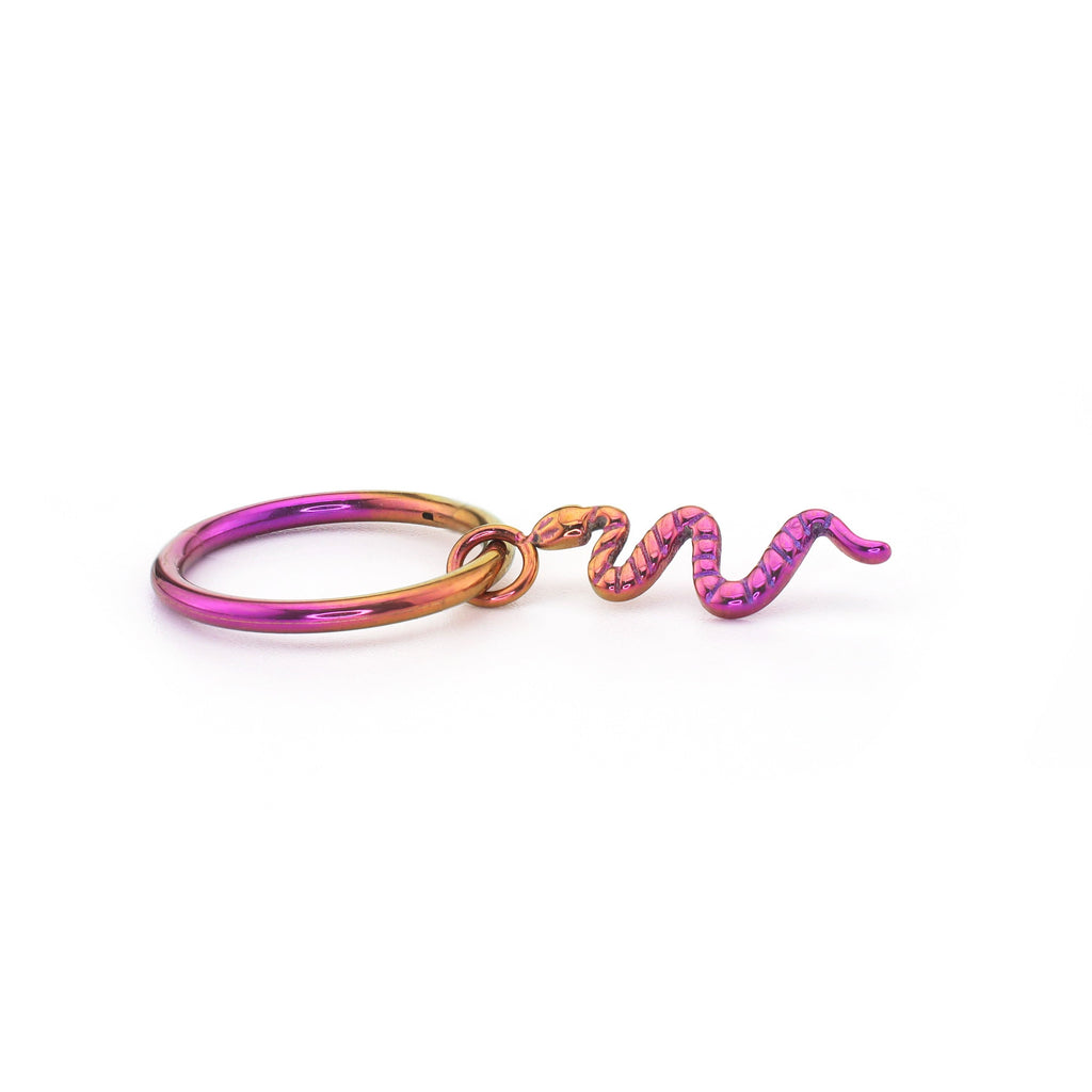 Multicolored Serpent Pendant Titanium Segment Hoop - Multicolored Serpent Pendant Titanium Segment Hoop - Pink-Purple Gradient / 6mm by CRUXJEWELRY