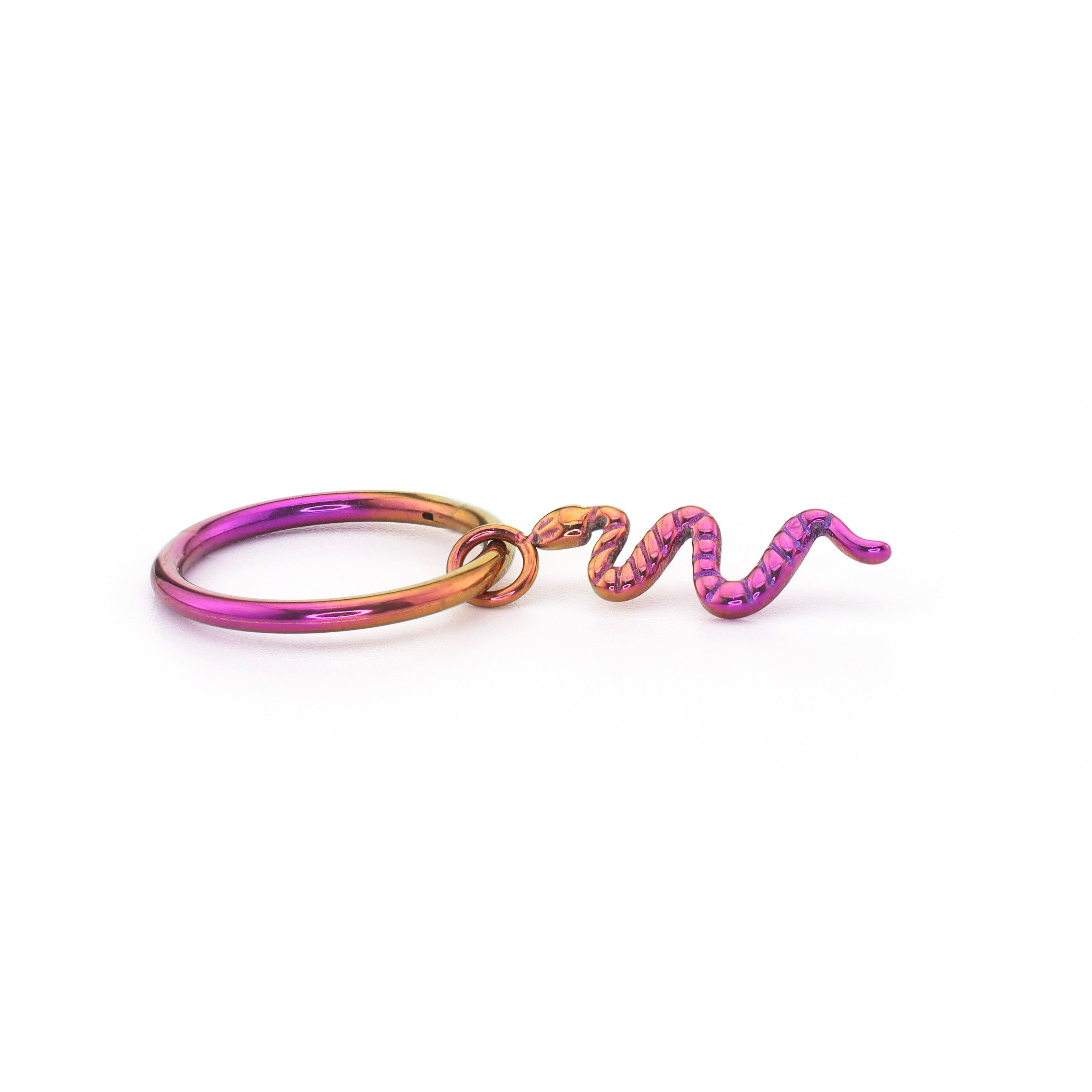 Multicolored Serpent Pendant Titanium Segment Hoop - Multicolored Serpent Pendant Titanium Segment Hoop - Pink-Purple Gradient / 6mm by CRUXJEWELRY