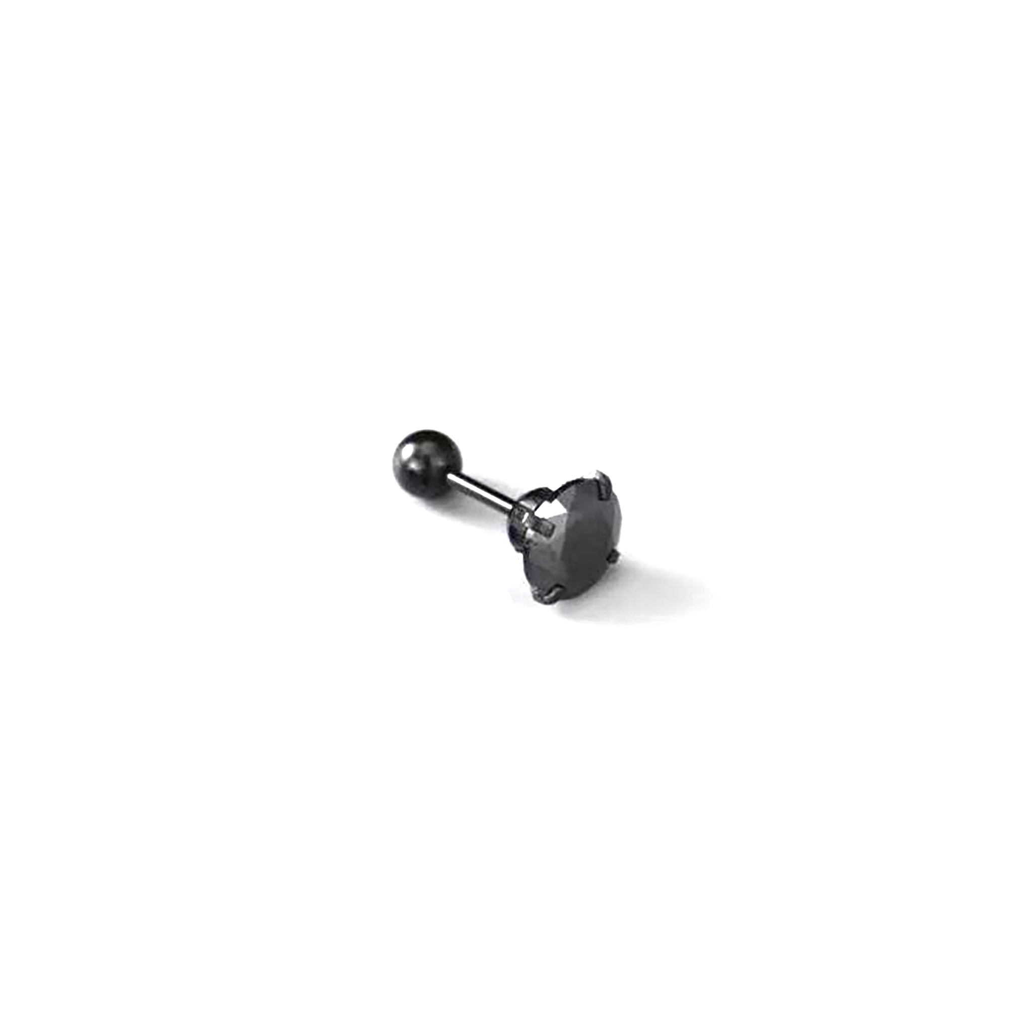 Thin Post Black CZ Stainless Steel Ear Stud - Thin Post Black CZ Stainless Steel Ear Stud - 2mm by CRUXJEWELRY