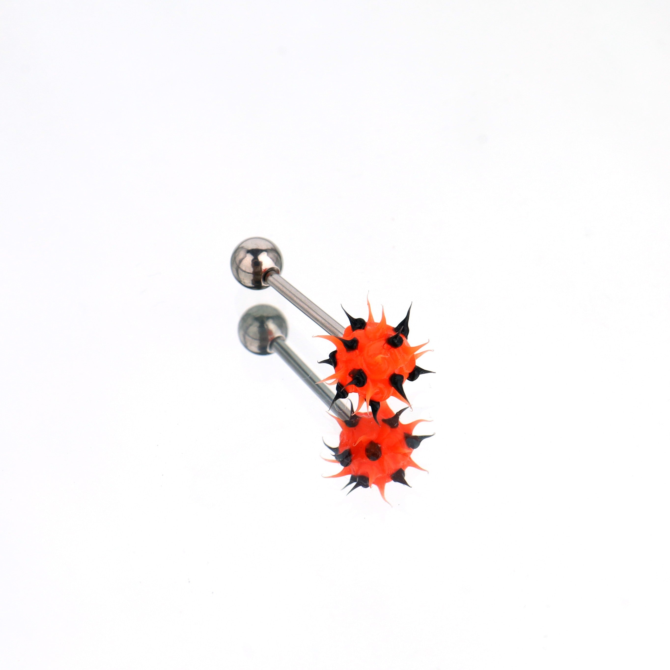 Spiked ball Silicone tongue stud - Spiked ball Silicone tongue stud - Orange-Black / 10 mm by CRUXJEWELRY