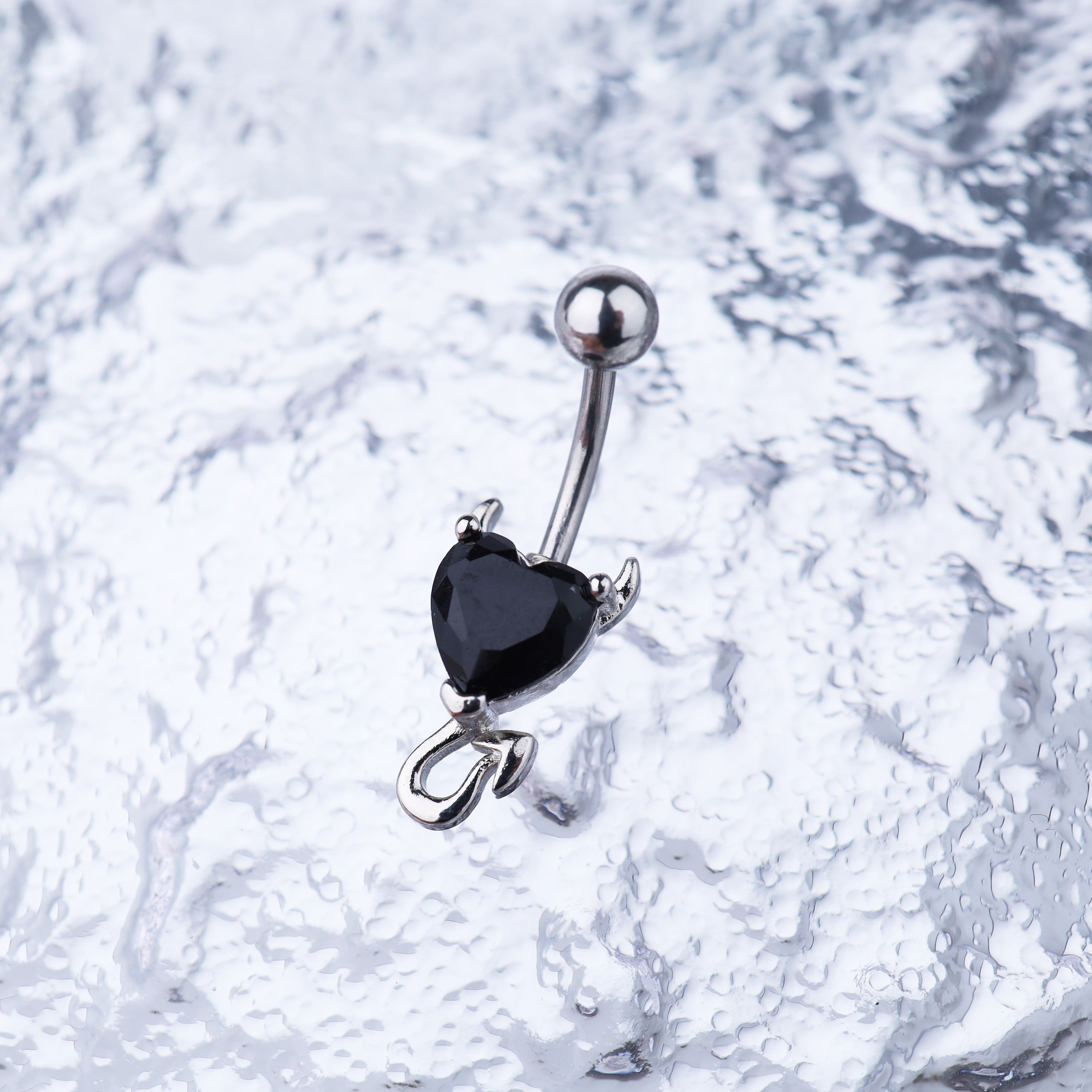 Devil Heart CZ stainless steel Belly Ring - Devil Heart CZ stainless steel Belly Ring - Red by CRUXJEWELRY