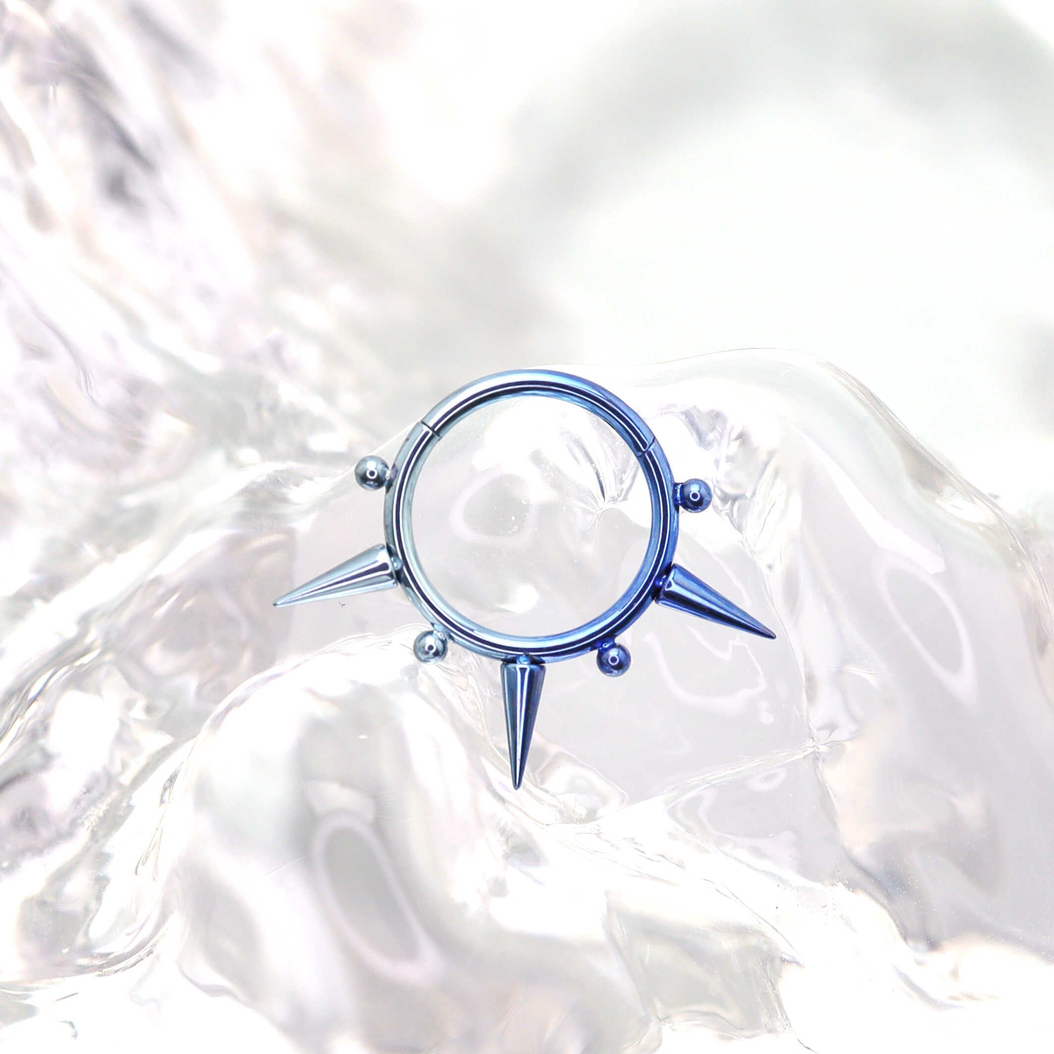 Rainbow Spike Segment Septum Ring - Rainbow Spike Segment Septum Ring - Blue / 8 mm by CRUXJEWELRY