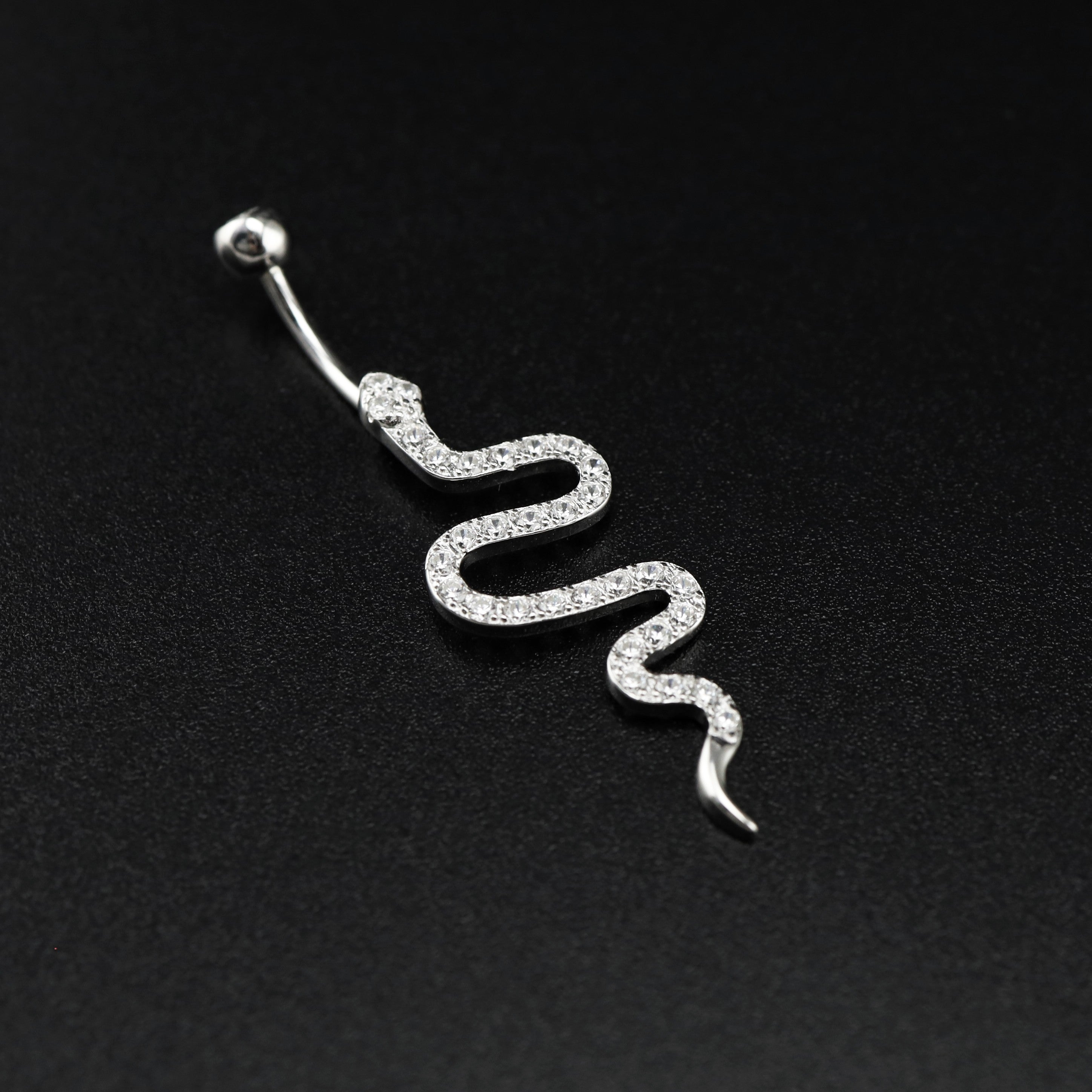Serpent CZ S925 Sterling Silver Belly Ring - Serpent CZ S925 Sterling Silver Belly Ring - 6 mm by CRUXJEWELRY