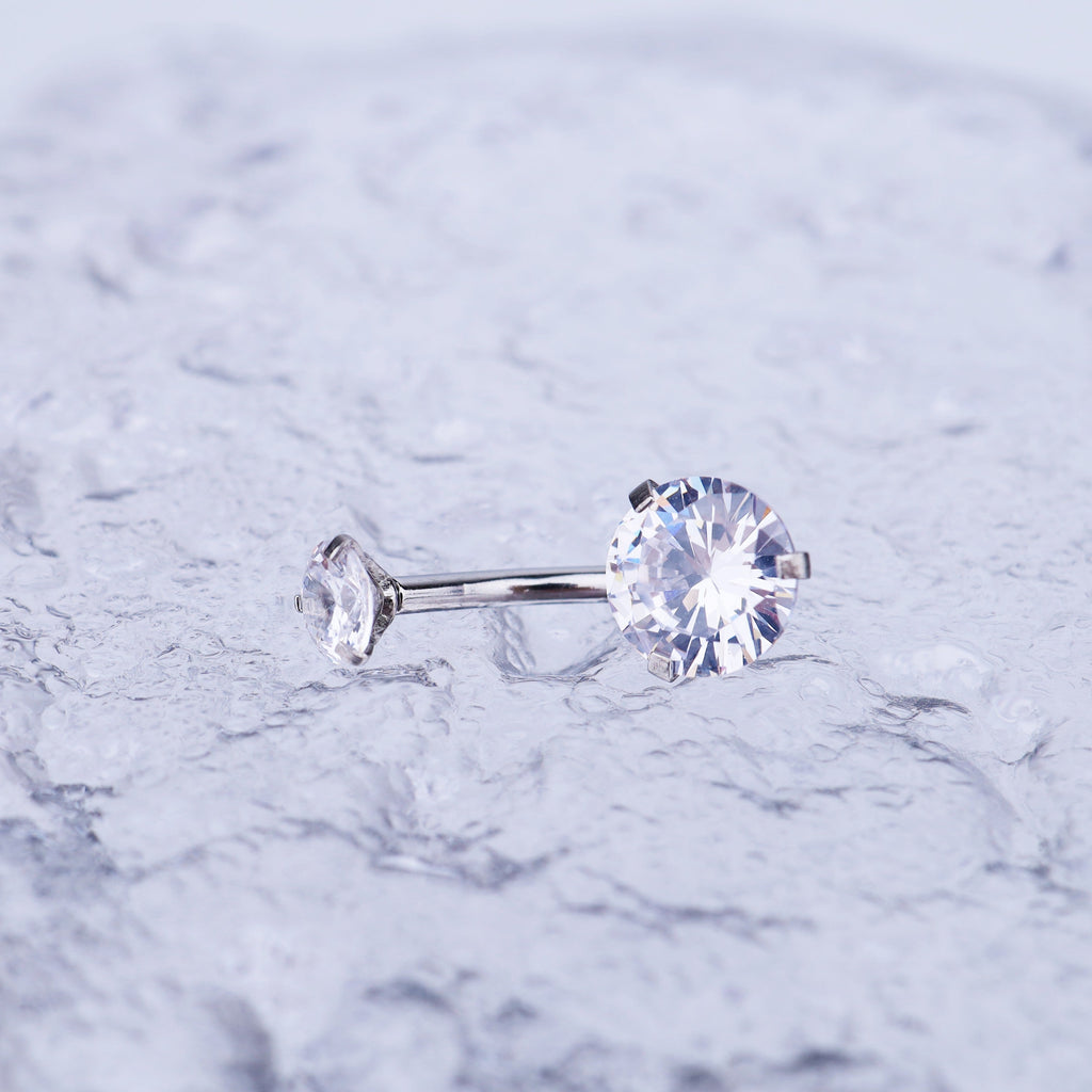 Round CZ Stainless Steel Belly Ring - Round CZ Stainless Steel Belly Ring - White / 6mm by CRUXJEWELRY