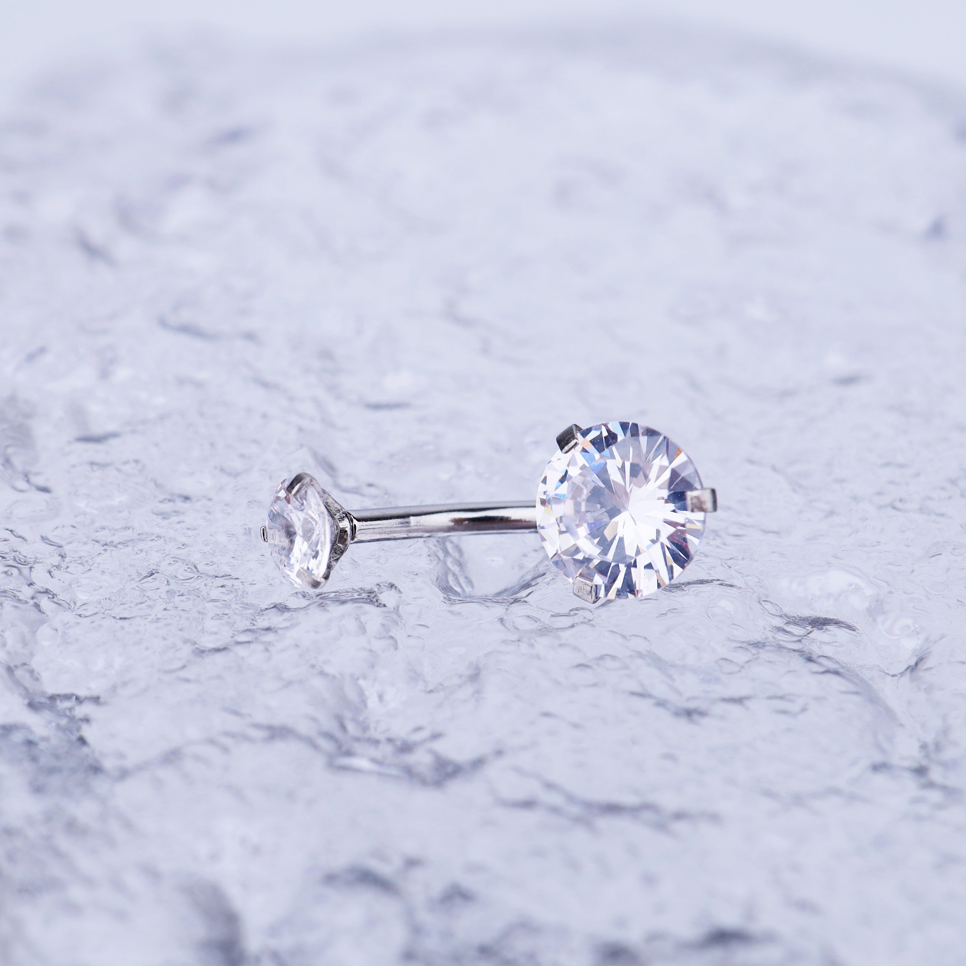 Round CZ Stainless Steel Belly Ring - Round CZ Stainless Steel Belly Ring - White / 6mm by CRUXJEWELRY