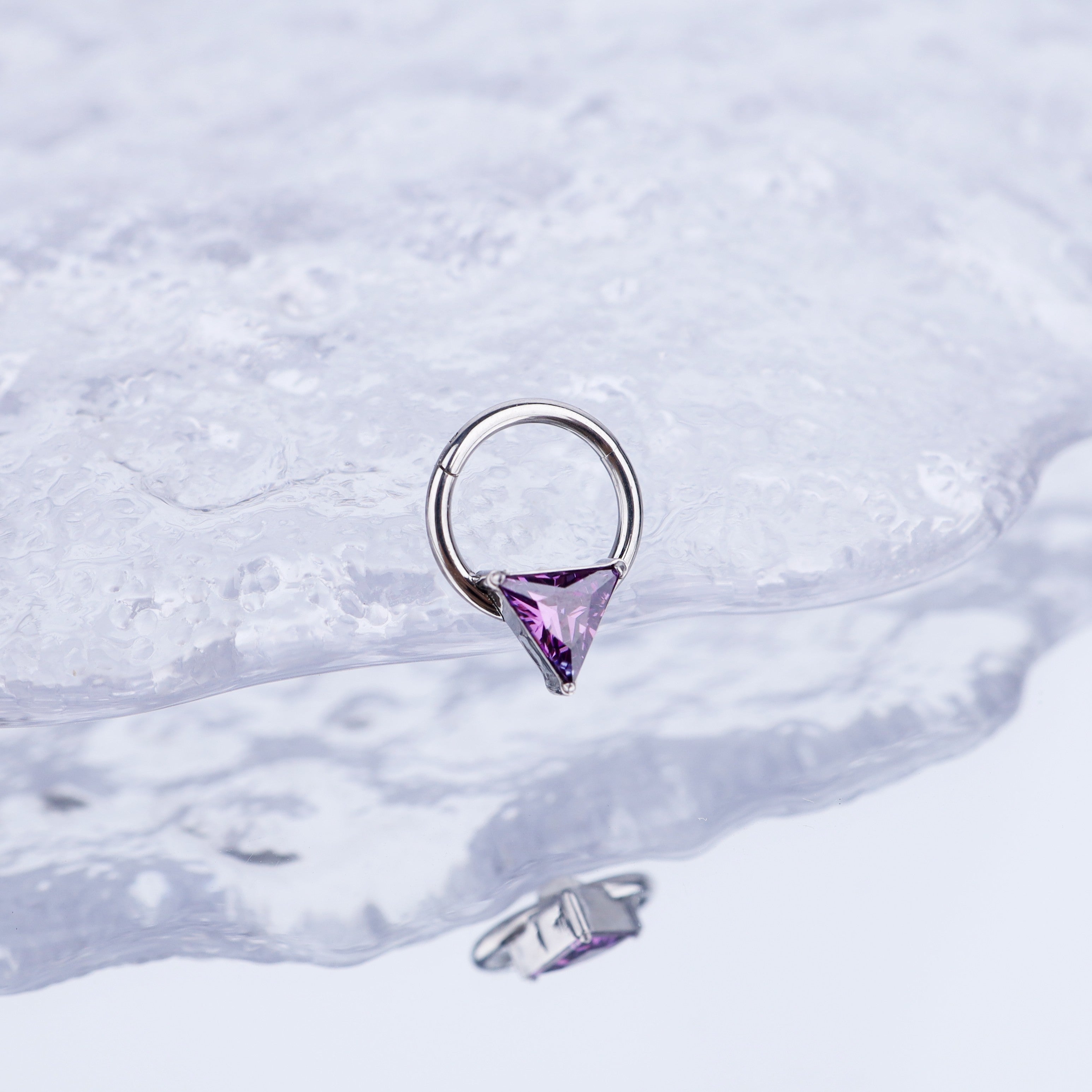 Triangle CZ stainless steel Segment Hoop - Triangle CZ stainless steel Segment Hoop - Purple / 8 mm by CRUXJEWELRY