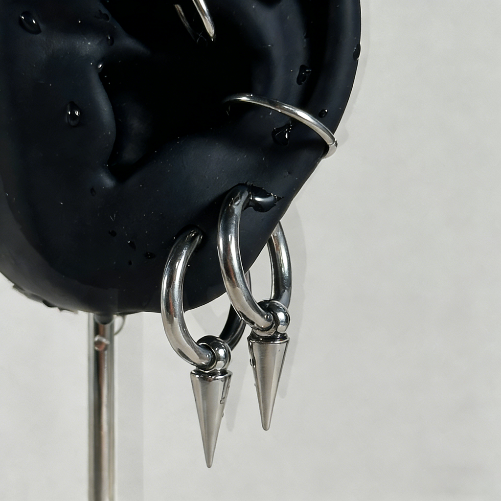 Cyberpunk Spiked Tentacle & Dice Ear Stack Silver Earring Set