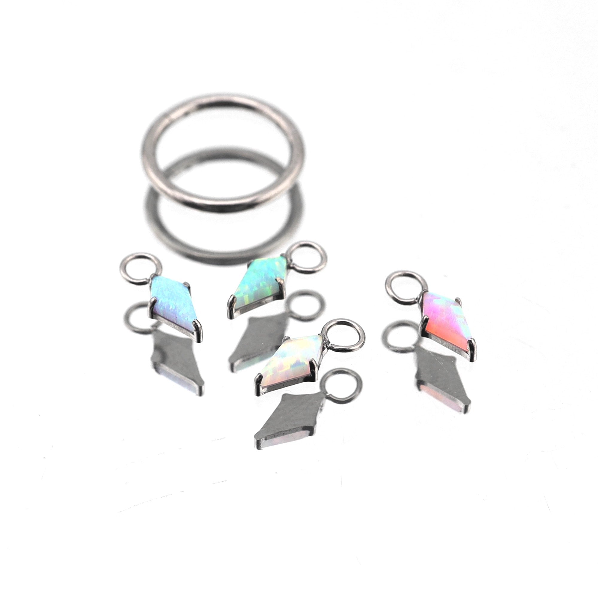 Opal Rhombic Pendant Titanium Segment Hoop - Opal Rhombic Pendant Titanium Segment Hoop - Pearl White / 6mm by CRUXJEWELRY