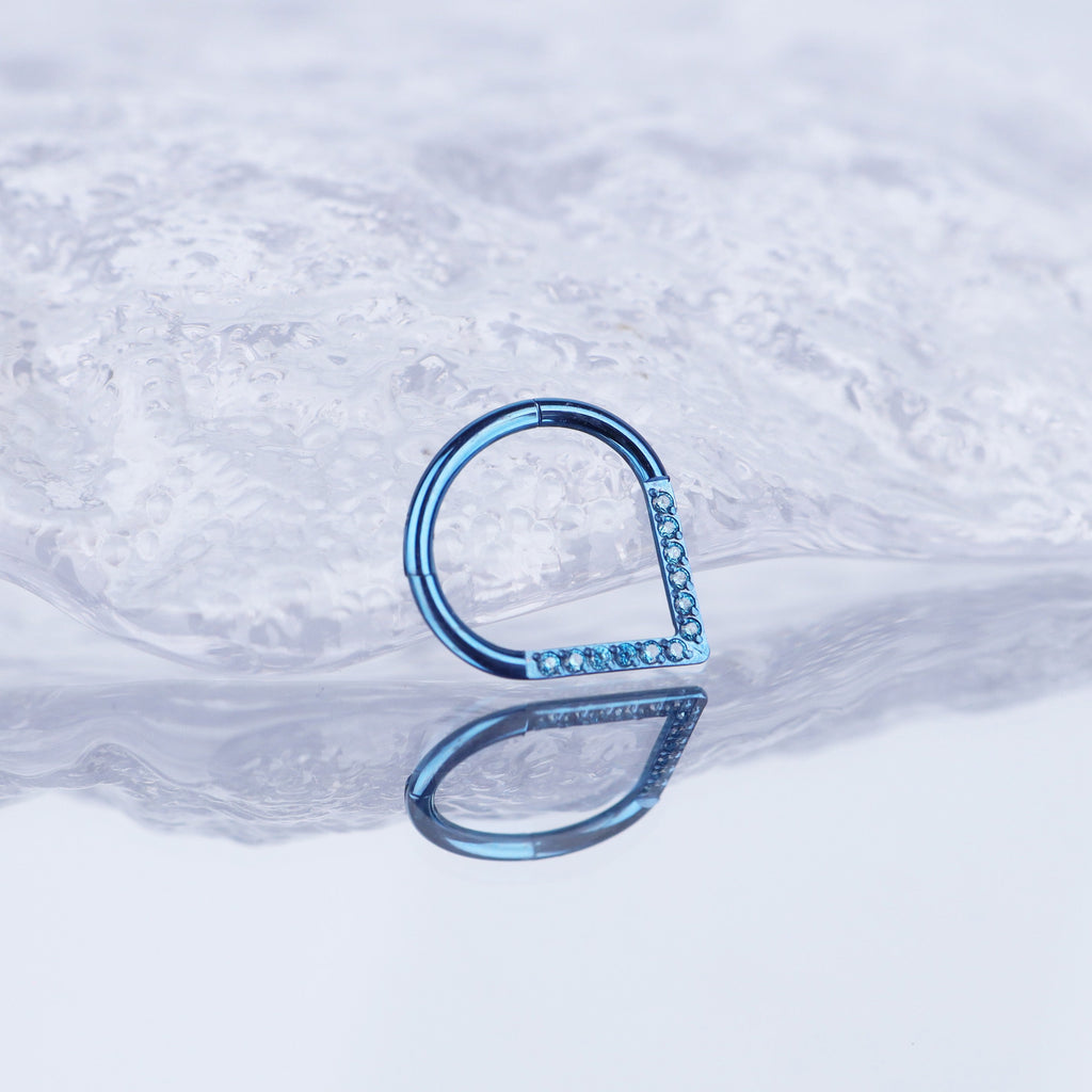 Teardrop CZ Titanium Segment Hoop - Teardrop CZ Titanium Segment Hoop - Light Blue / 8 mm by CRUXJEWELRY