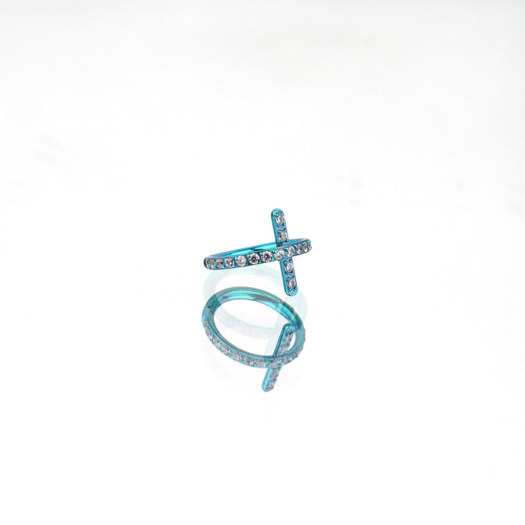 Cross CZ Titanium Clicker Nose Hoop - Cross CZ Titanium Clicker Nose Hoop - Light Blue / 8mm by CRUXJEWELRY