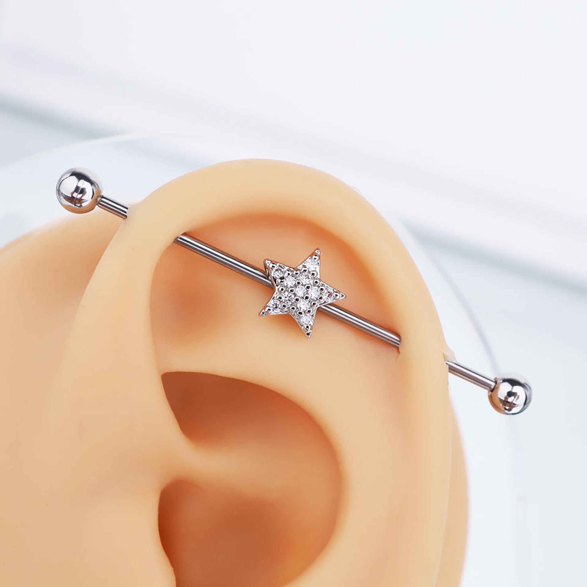 Sliver Pentagram Stainless Steel Industrial Barbell - Sliver Pentagram Stainless Steel Industrial Barbell - Default Title by CRUXJEWELRY