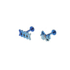 Bandage Bow CZ Titanium Ear Studs - Bandage Bow CZ Titanium Ear Studs - Blue-White Gradient / Set by CRUXJEWELRY