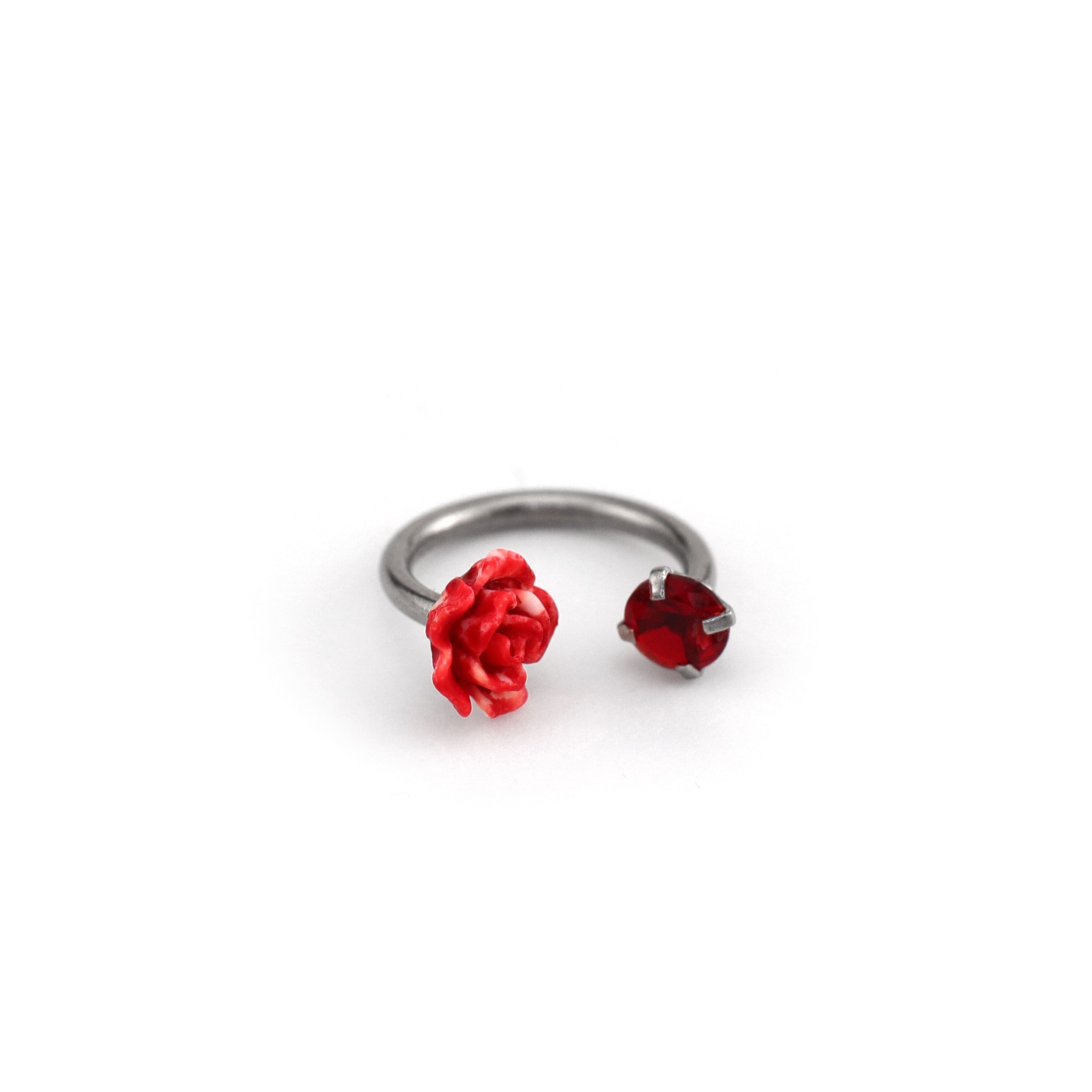 Rose CZ Internally Threaded Horseshoe Ring - Rose CZ Internally Threaded Horseshoe Ring - Red / 8 mm by CRUXJEWELRY