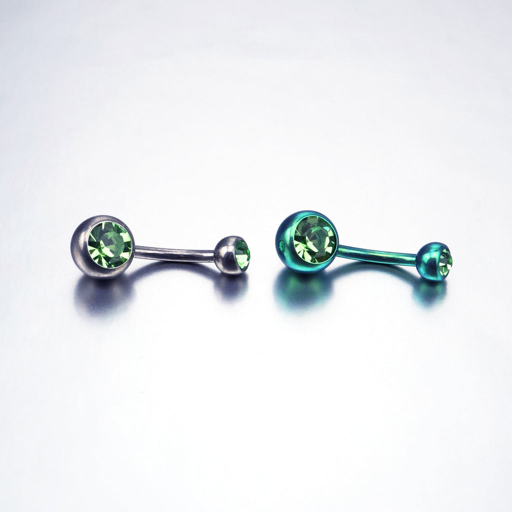 CZ Crystal Titanium Belly Ring - CZ Crystal Titanium Belly Ring - Light Green / 6 mm by CRUXJEWELRY