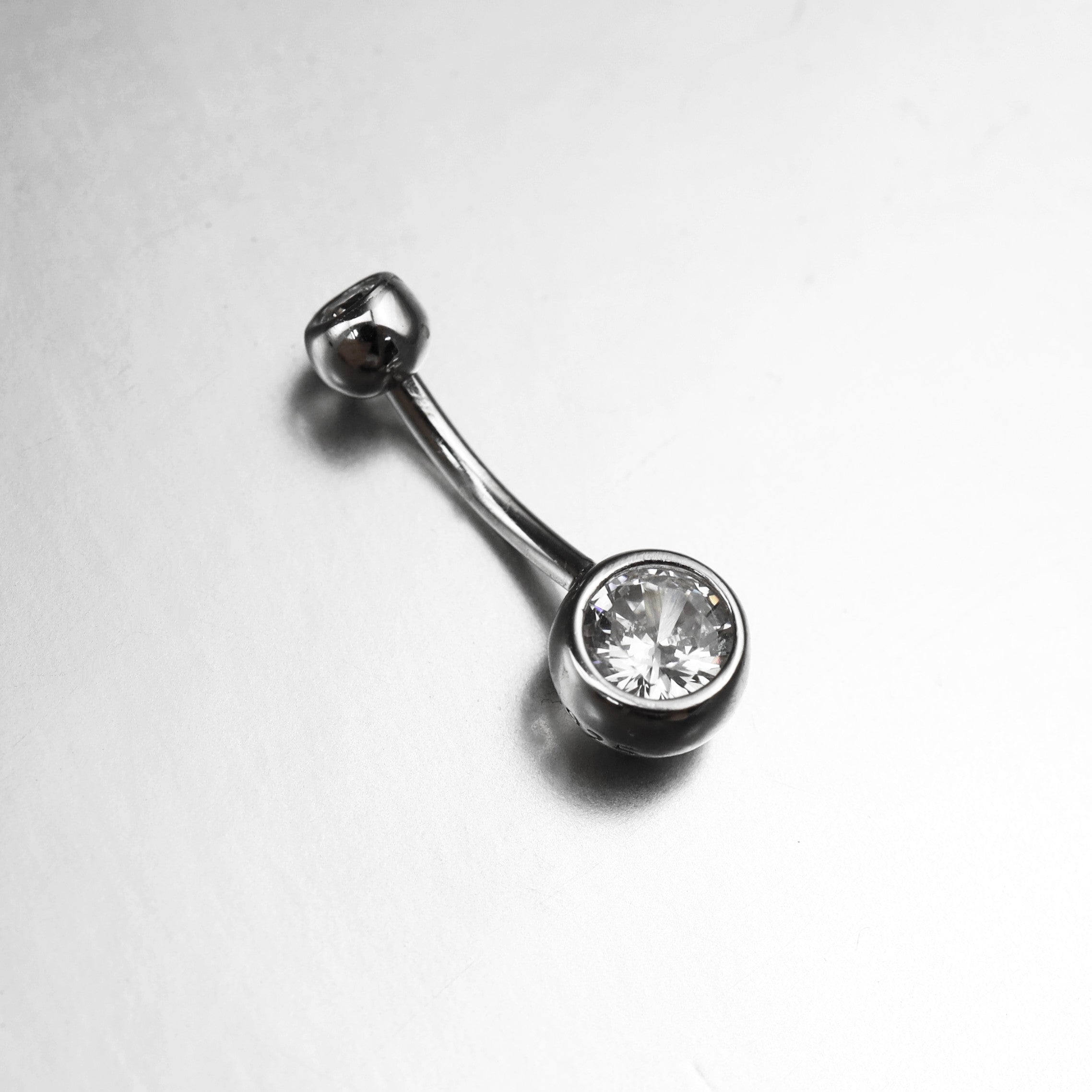 Double Gem CZ S925 Sterling Silver Belly Ring - Double Gem CZ S925 Sterling Silver Belly Ring - 6 mm by CRUXJEWELRY