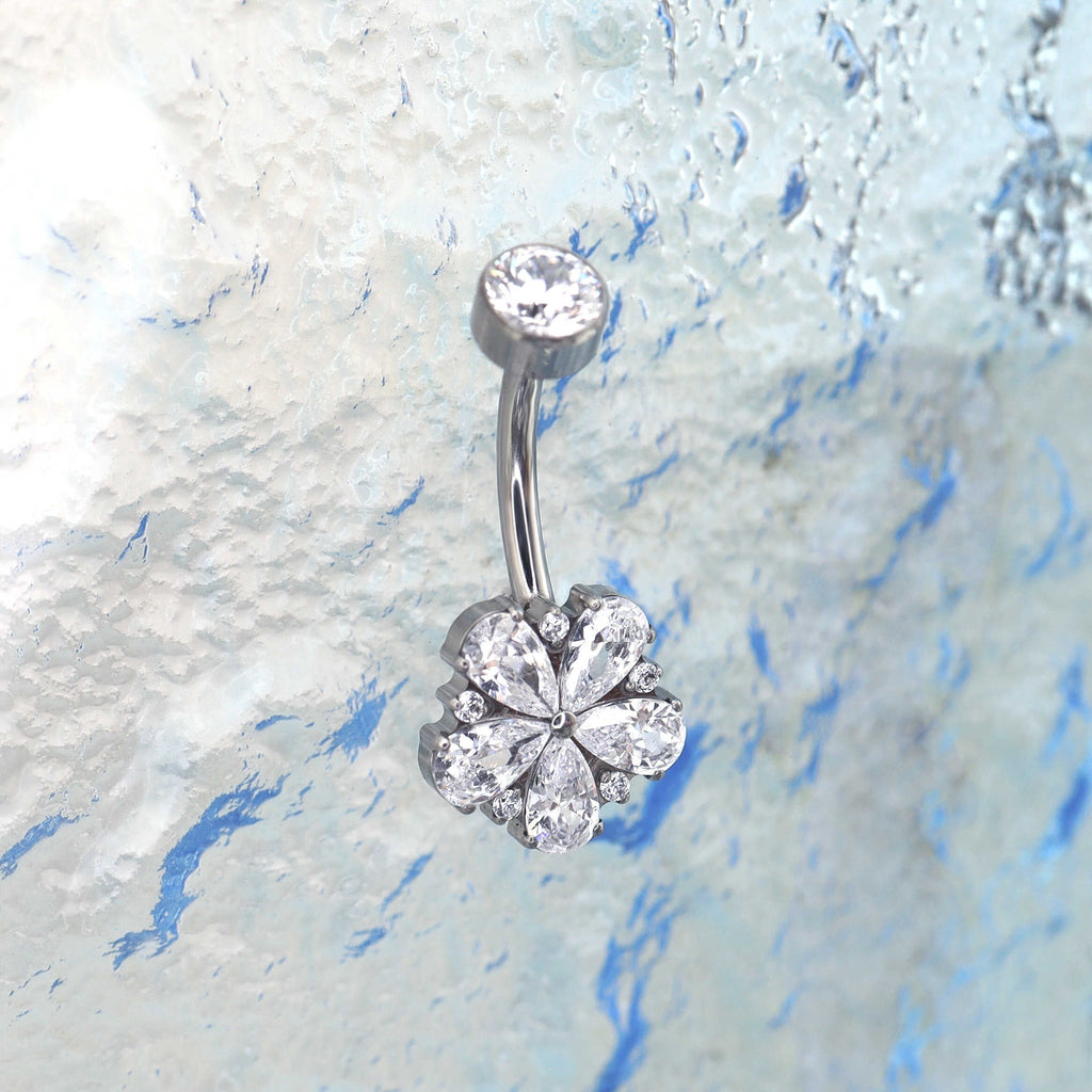 Cherry Blossom Titanium CZ Belly Ring - Cherry Blossom Titanium CZ Belly Ring - Default Title by CRUXJEWELRY