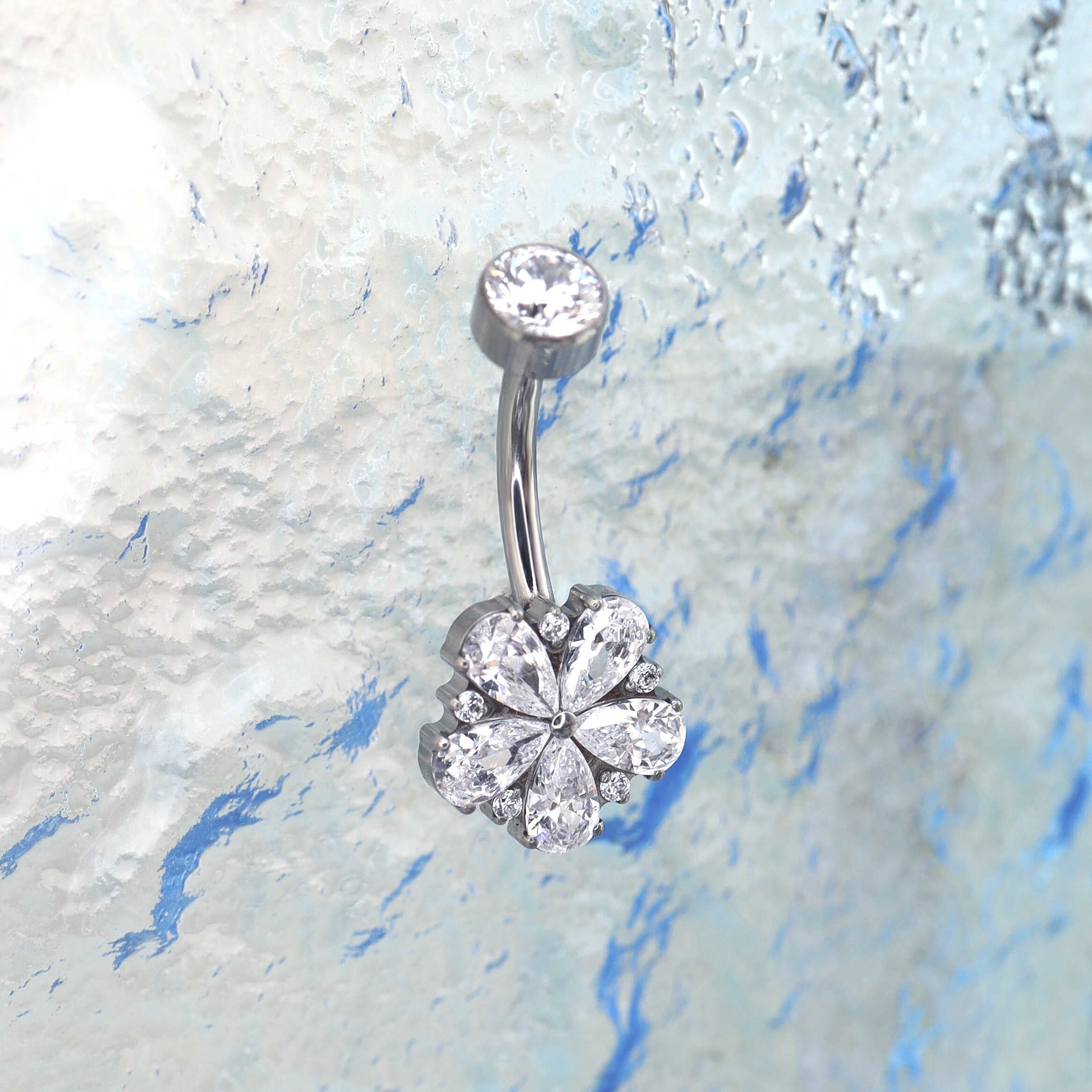 Cherry Blossom Titanium CZ Belly Ring - Cherry Blossom Titanium CZ Belly Ring - Default Title by CRUXJEWELRY