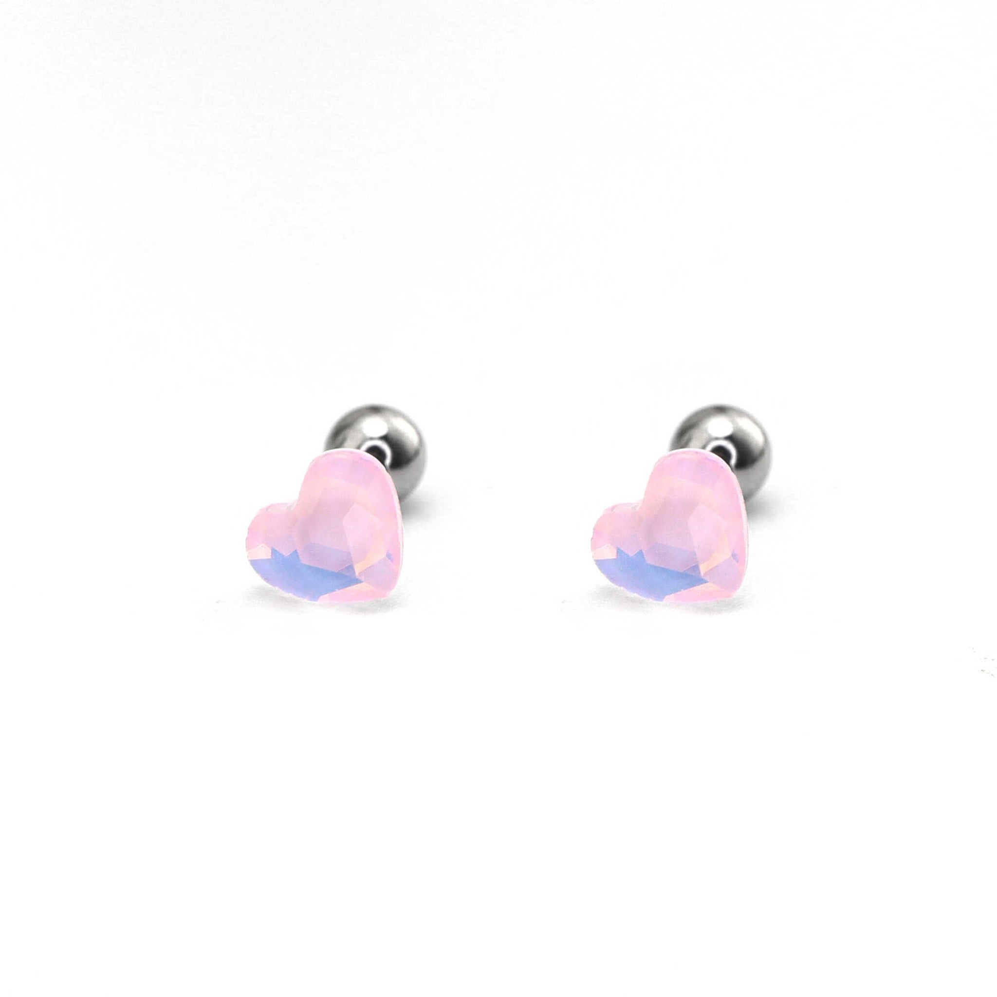 Rainbow Heart Crystal Stainless Steel Ear Studs - Rainbow Heart Crystal Stainless Steel Ear Studs - Pink / 0.8mm/20G by CRUXJEWELRY