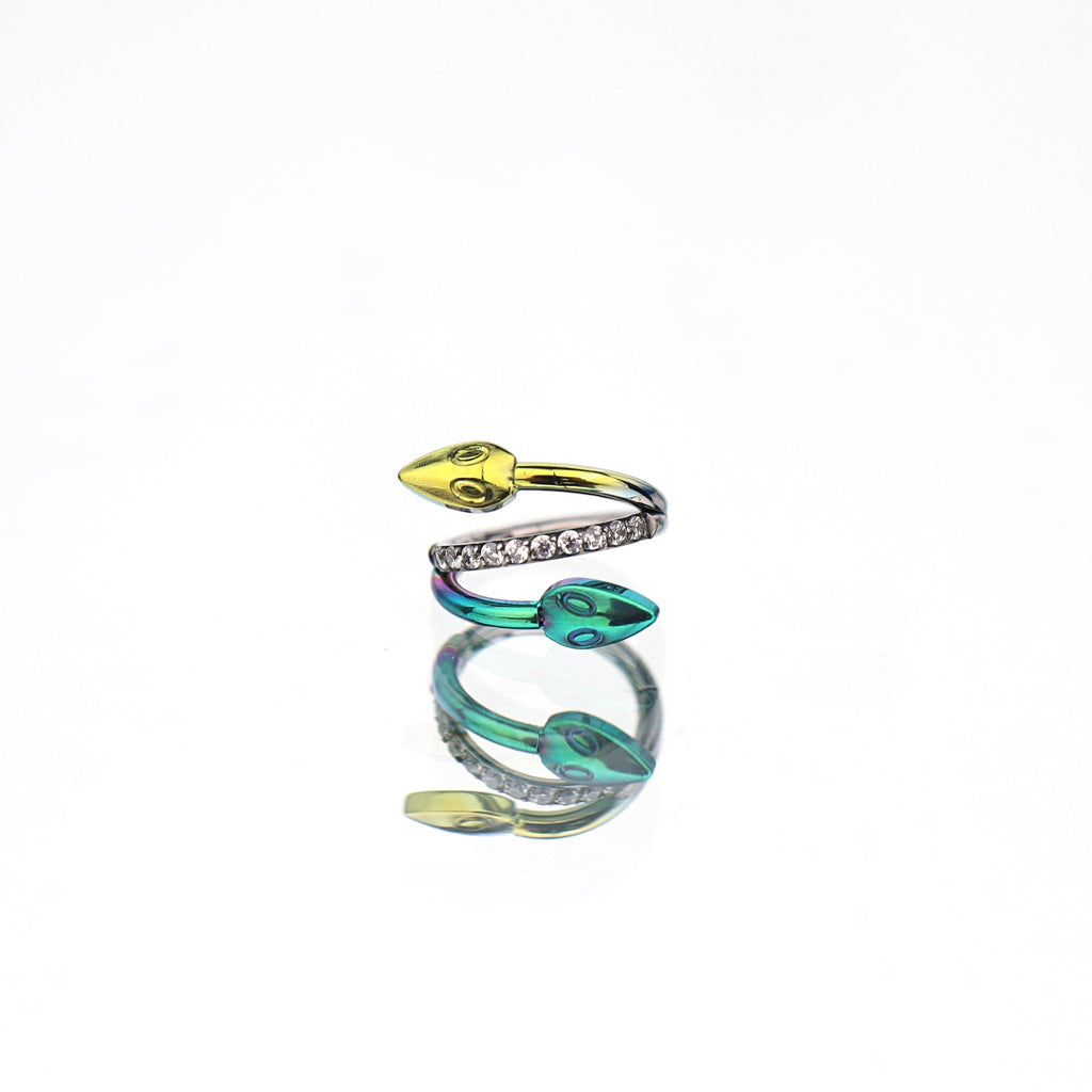 Double Head Snake Titanium Segment Hoop - Double Head Snake Titanium Segment Hoop - yellow-grenn-gradient / 8mm by CRUXJEWELRY