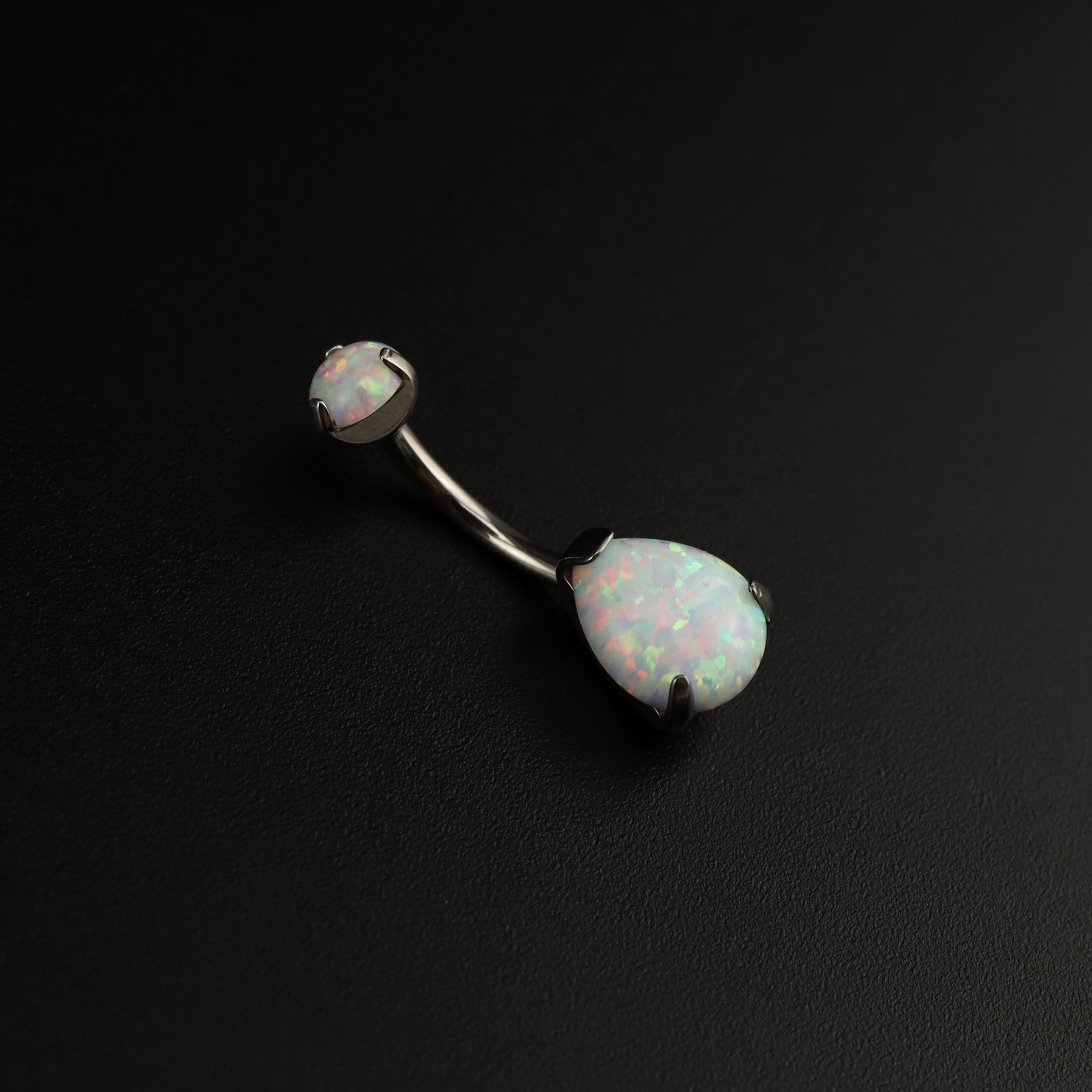 Teardrop Double Opal Titanium Belly Ring - Teardrop Double Opal Titanium Belly Ring - Pearl White by CRUXJEWELRY