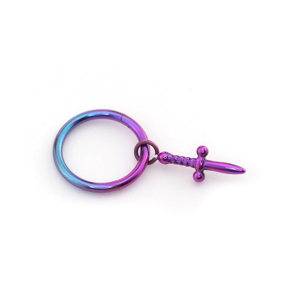 Multicolored Dagger Pendant Titanium Segment Hoop - Multicolored Dagger Pendant Titanium Segment Hoop - Purple-Blue Gradient / 6mm by CRUXJEWELRY