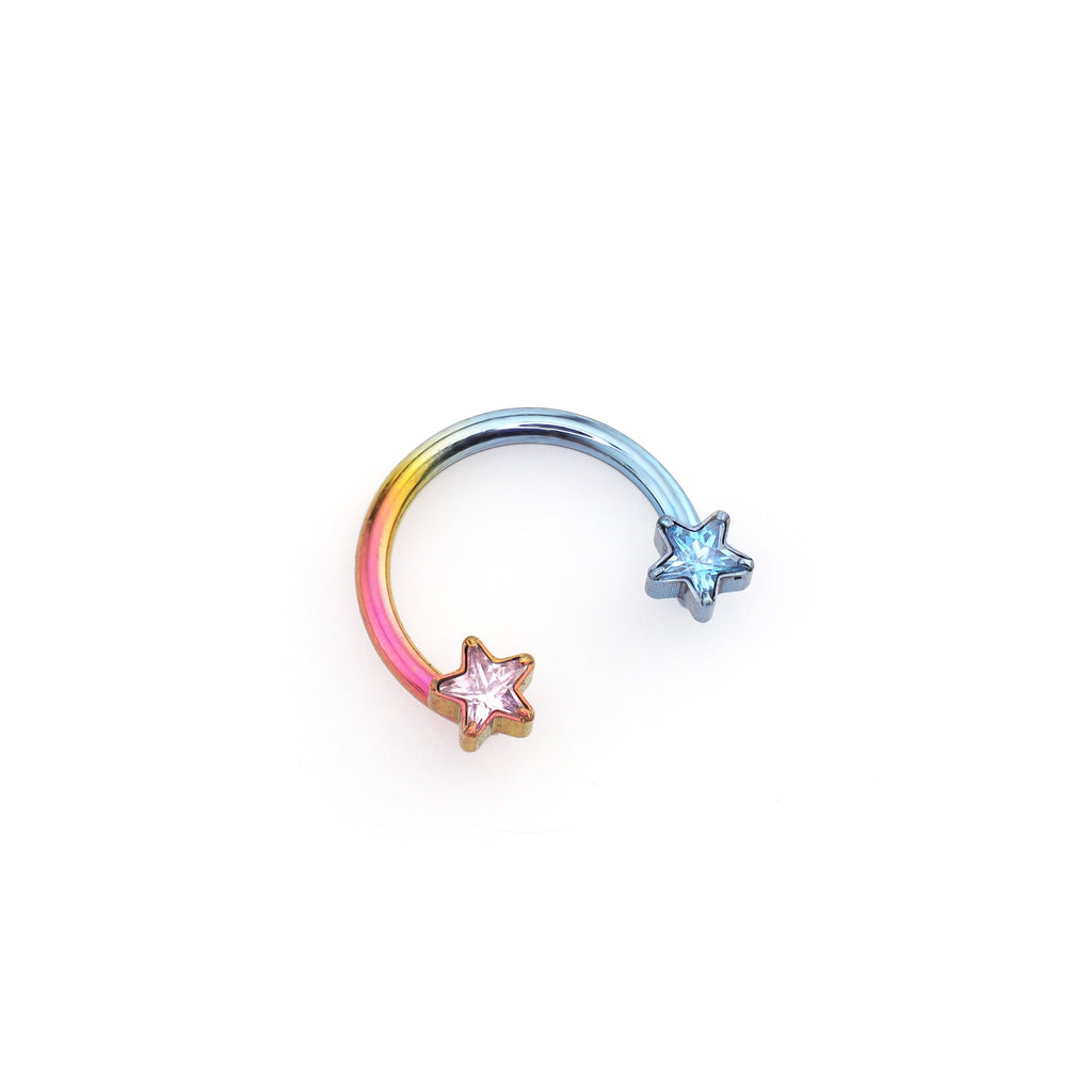Star Shaped CZ Titanium Horseshoe Ring - Star Shaped CZ Titanium Horseshoe Ring - Light Blue-pink Gradient / 6mm by CRUXJEWELRY