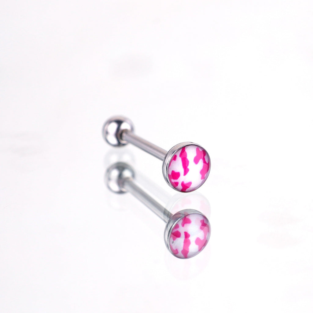 Leopard Print Oil Slick Tongue Stud - Leopard Print Oil Slick Tongue Stud - Pink / 10mm by CRUXJEWELRY