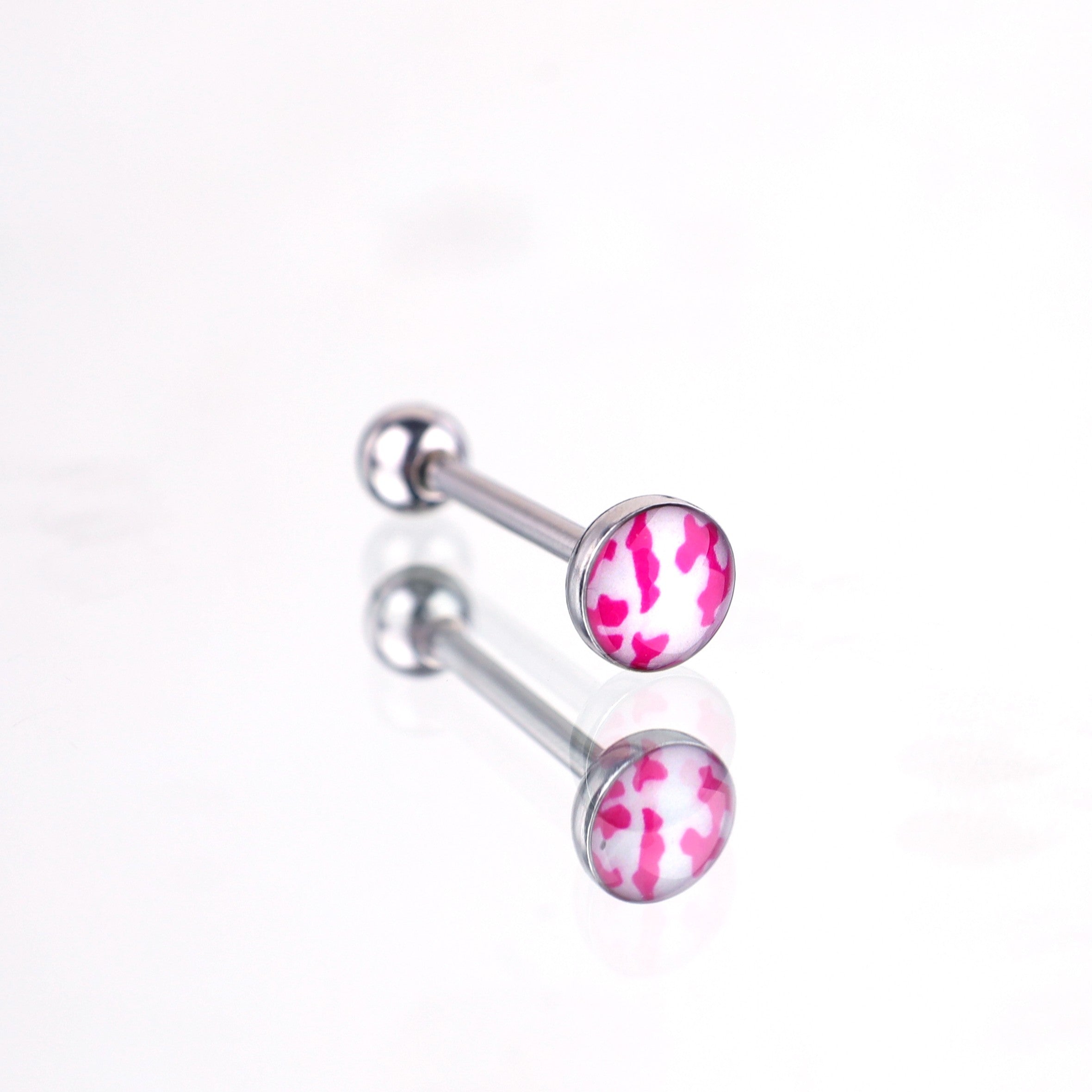 Leopard Print Oil Slick Tongue Stud - Leopard Print Oil Slick Tongue Stud - Pink / 10mm by CRUXJEWELRY