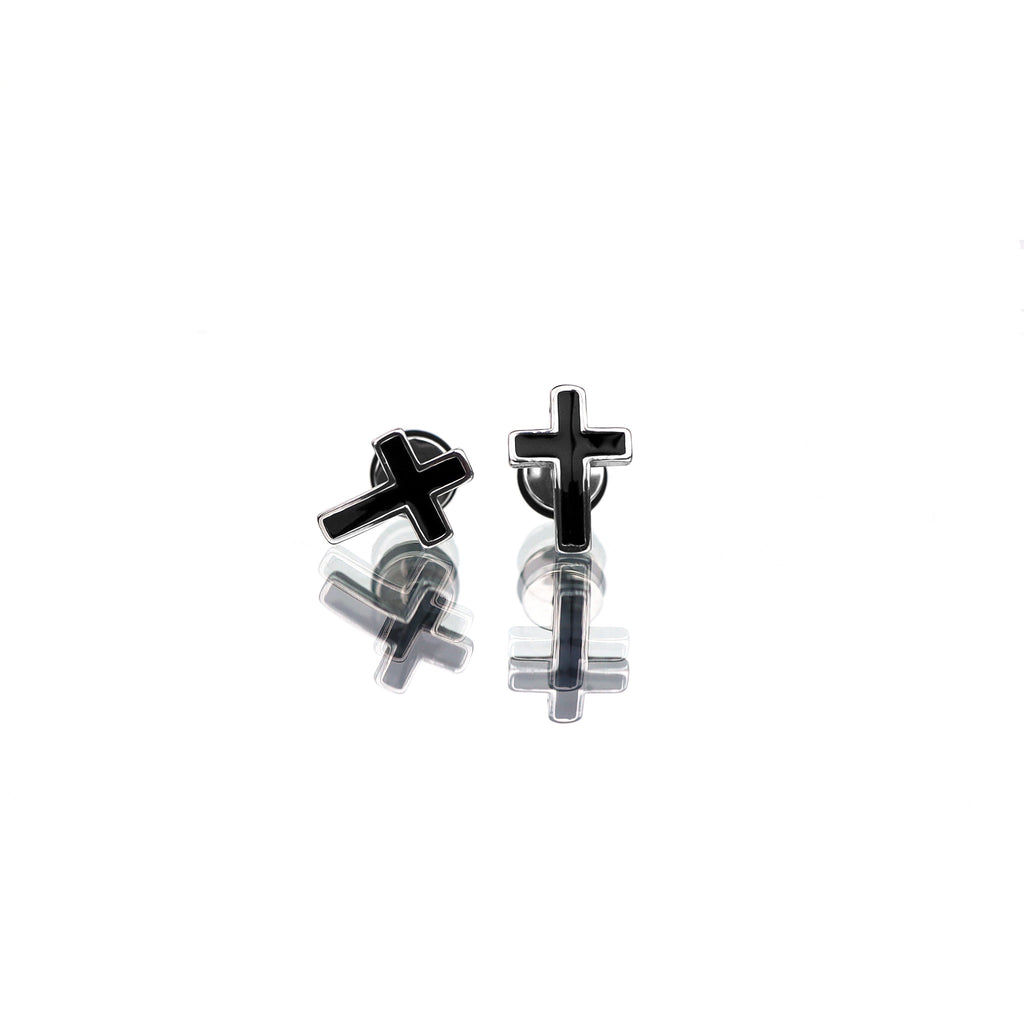 Curved Drip Cross Stainless Steel Ear Stud - Curved Drip Cross Stainless Steel Ear Stud - Single by CRUXJEWELRY
