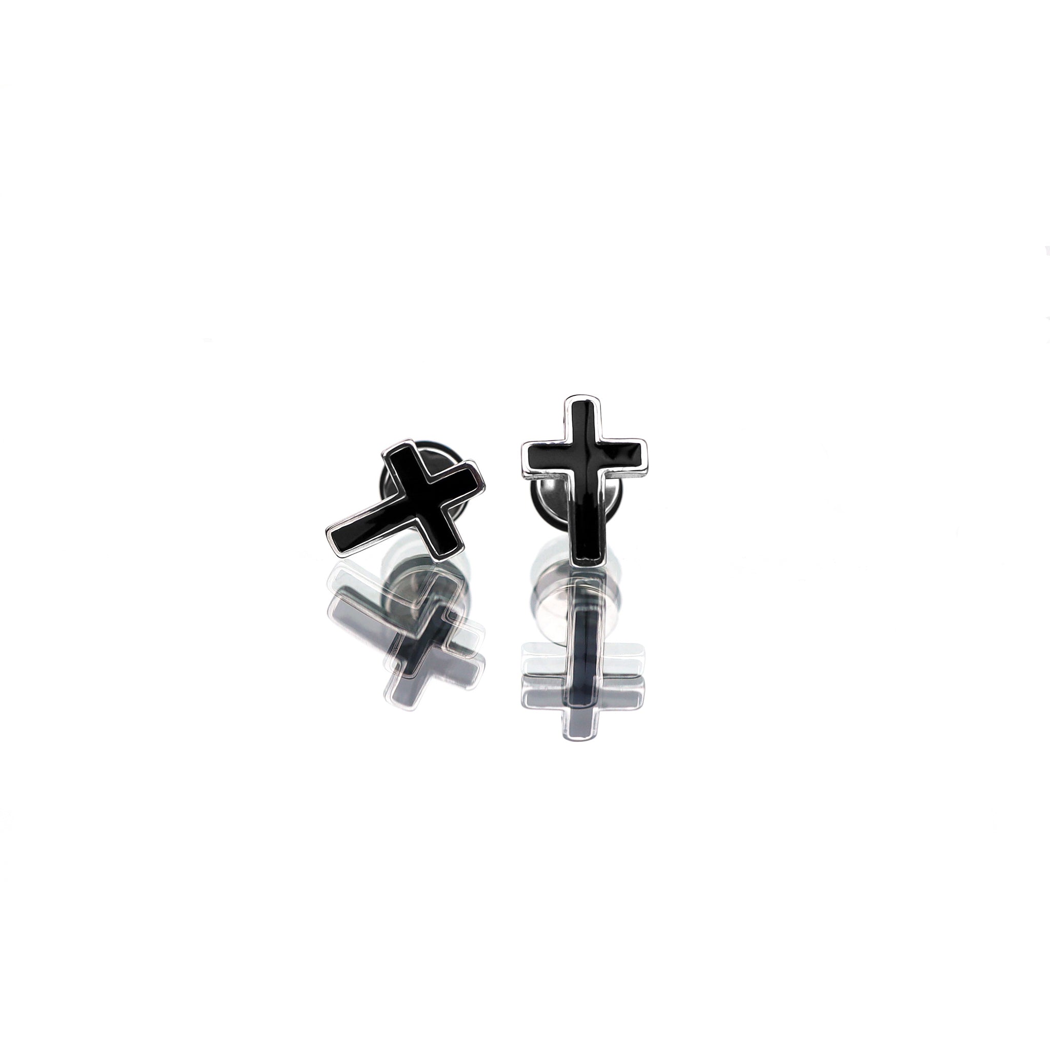 Curved Drip Cross Stainless Steel Ear Stud - Curved Drip Cross Stainless Steel Ear Stud - Single by CRUXJEWELRY