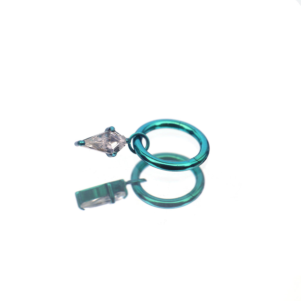 Rhombic CZ Pendant Titanium Segment Hoop - Rhombic CZ Pendant Titanium Segment Hoop - Emerald Green / 6mm by CRUXJEWELRY