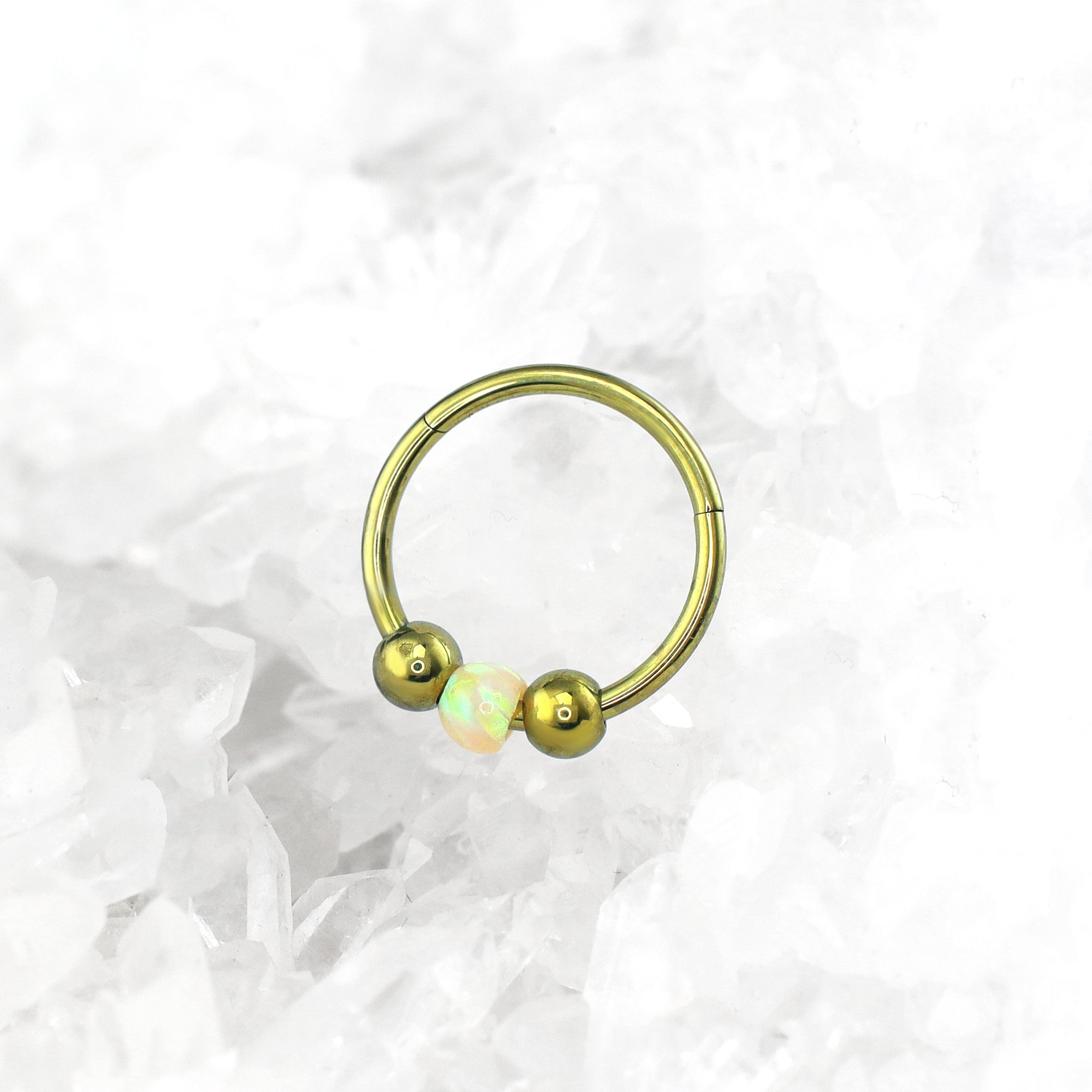 Spinning Ball Opal Titanium Segment Hoop - Spinning Ball Opal Titanium Segment Hoop - Yellow by CRUXJEWELRY