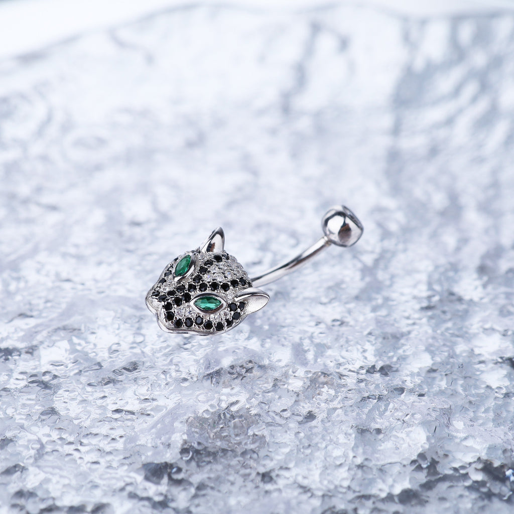 Leopard Head CZ S925 Sterling Silver Belly Ring - Leopard Head CZ S925 Sterling Silver Belly Ring - 6 mm by CRUXJEWELRY