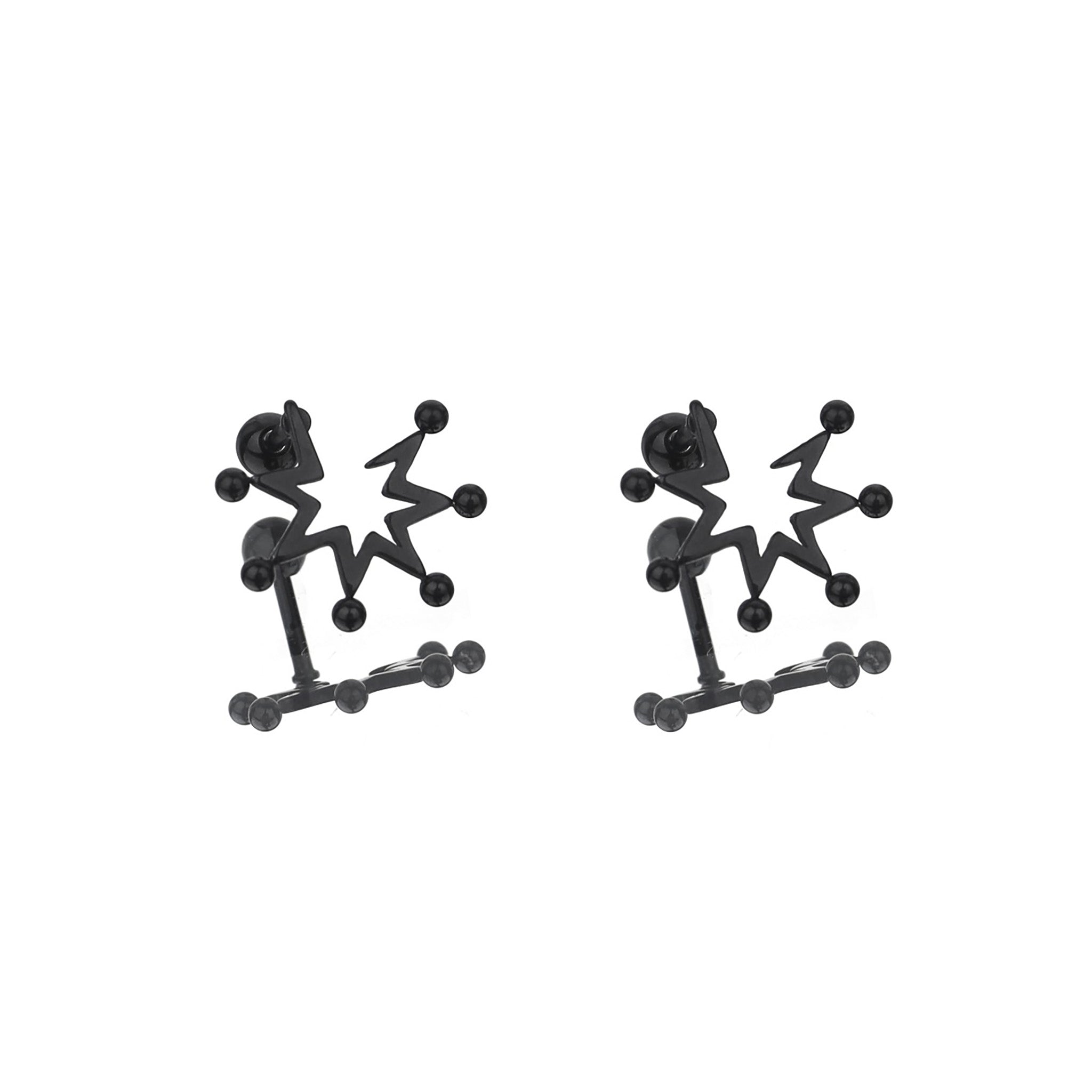 Exploding Firework Externally Threaded Stainless Steel Ear Studs - Exploding Firework Externally Threaded Stainless Steel Ear Studs - Pair of Black by CRUXJEWELRY